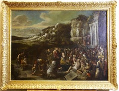 Antique, decorative oil painting, 18th century. Christian scene.