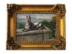 Retrato antiguo de un perro, Pintura al óleo de un gran danés en un paisaje, Arte animal