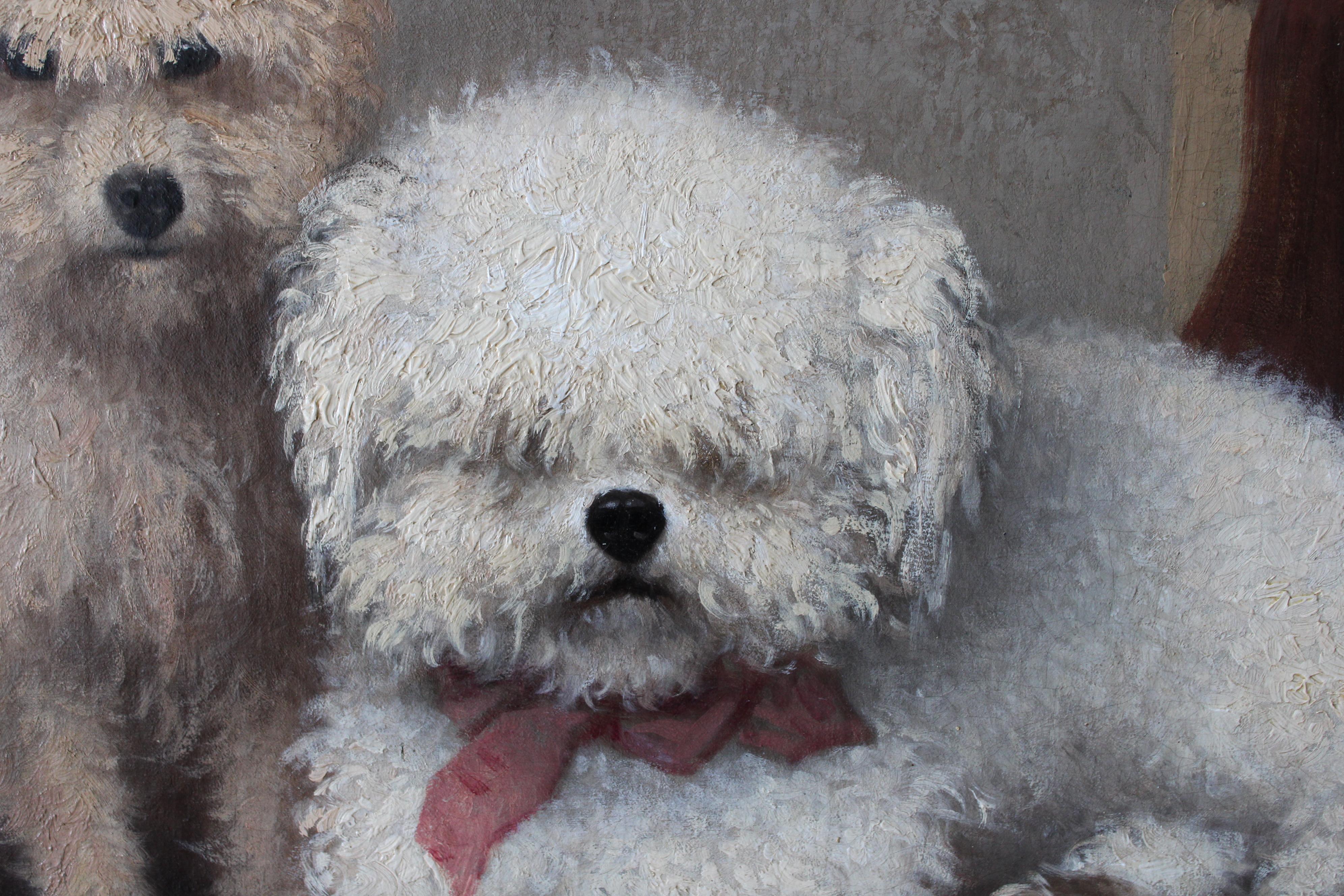 Pintura antigua de perros, pintura al óleo de dos perros, perros por Sangster 1861 6