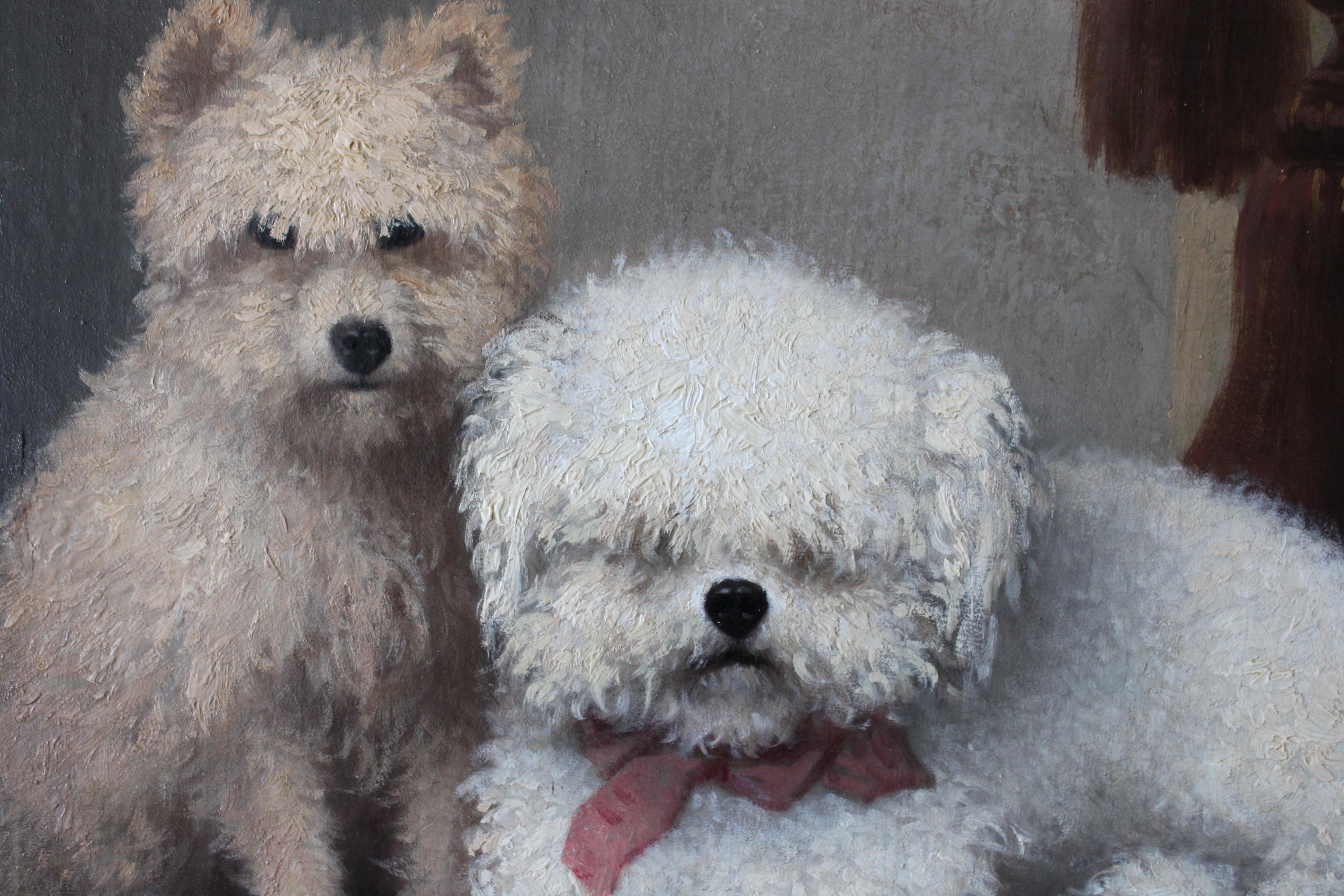 Pintura antigua de perros, pintura al óleo de dos perros, perros por Sangster 1861 7