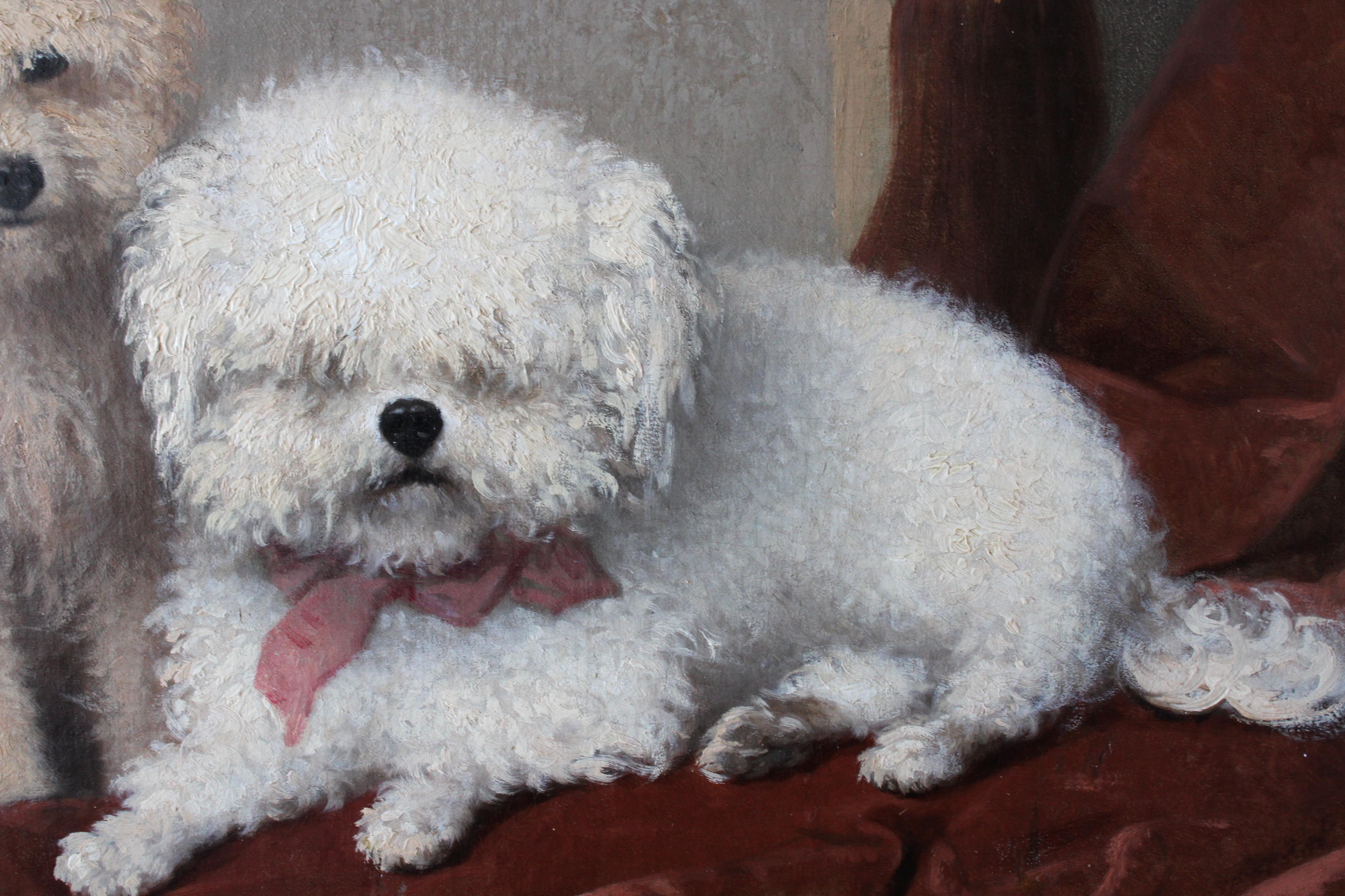 Pintura antigua de perros, pintura al óleo de dos perros, perros por Sangster 1861 8
