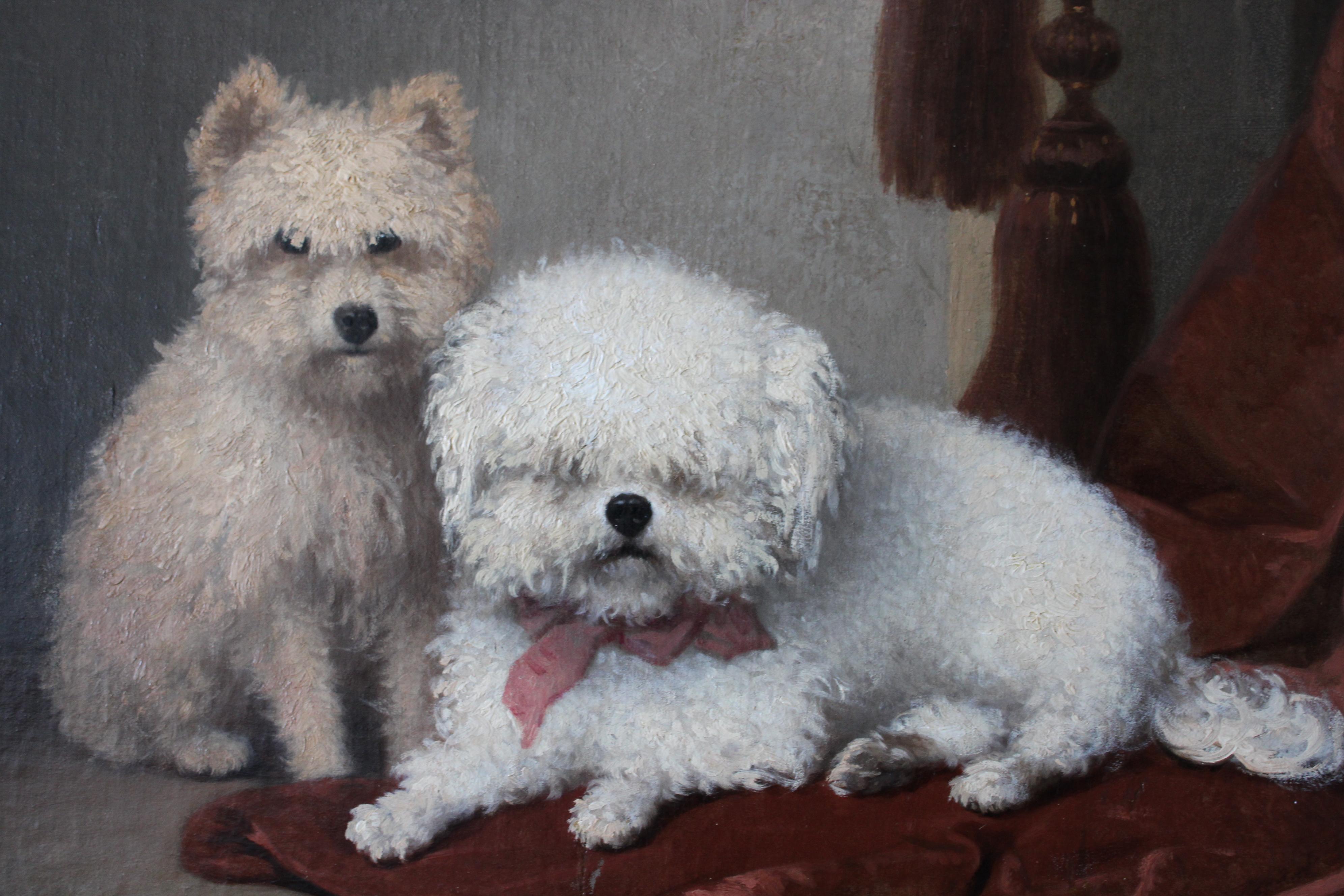 Pintura antigua de perros, pintura al óleo de dos perros, perros por Sangster 1861 9