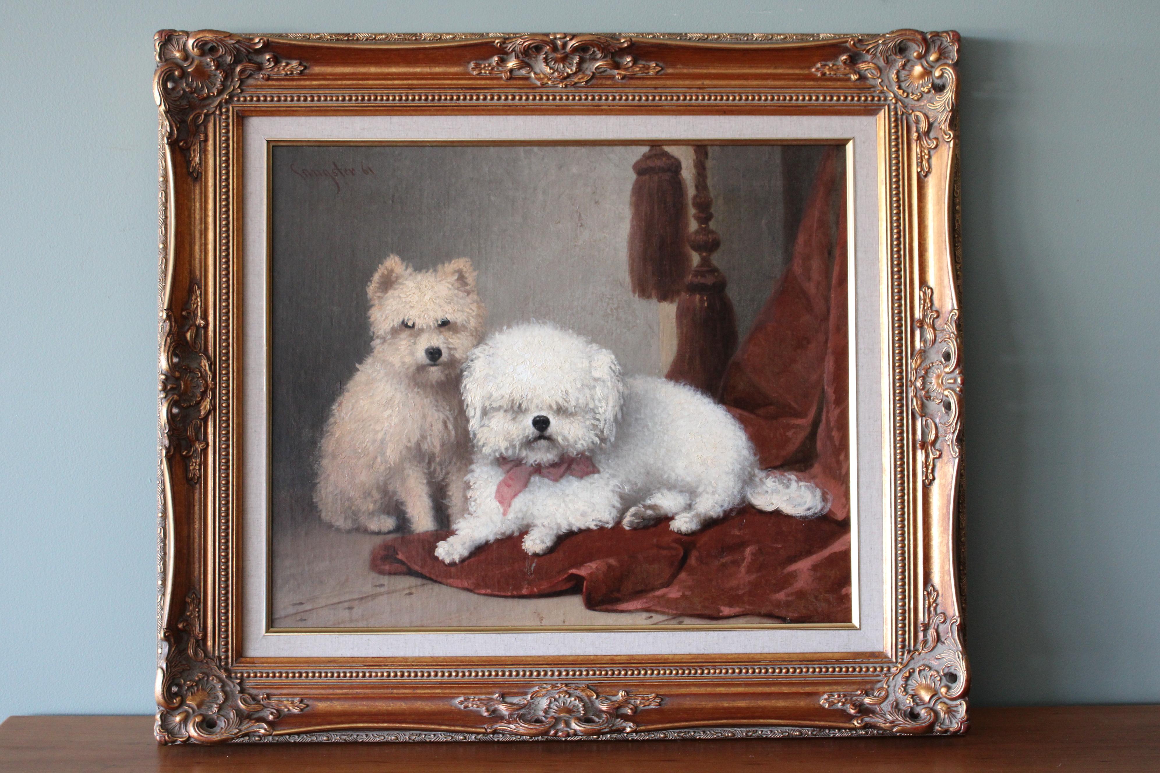 Pintura antigua de perros, pintura al óleo de dos perros, perros por Sangster 1861 - Painting Victoriano de Unknown