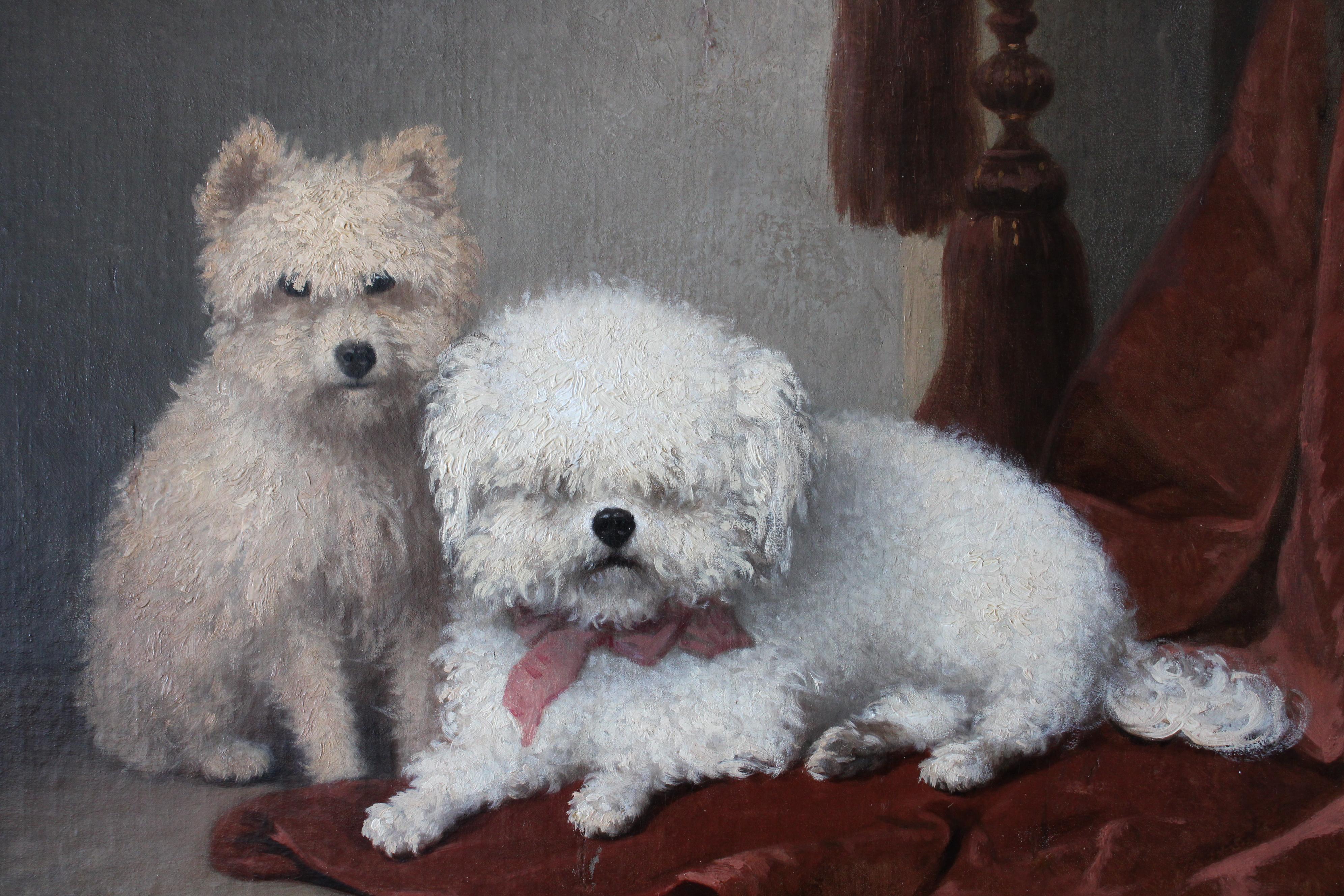 Pintura antigua de perros, pintura al óleo de dos perros, perros por Sangster 1861 - Interior Painting Marrón de Unknown