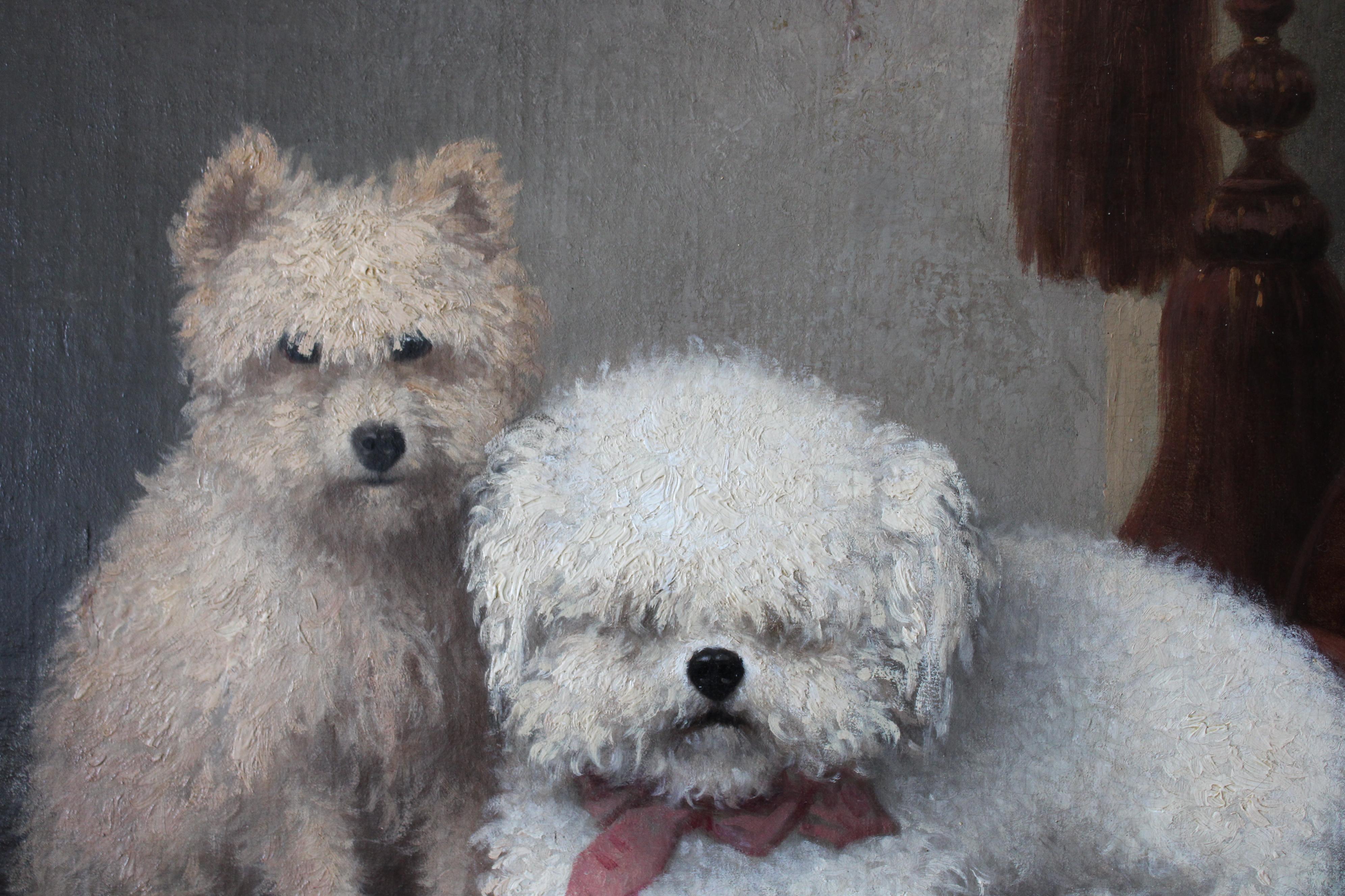 Pintura antigua de perros, pintura al óleo de dos perros, perros por Sangster 1861 1
