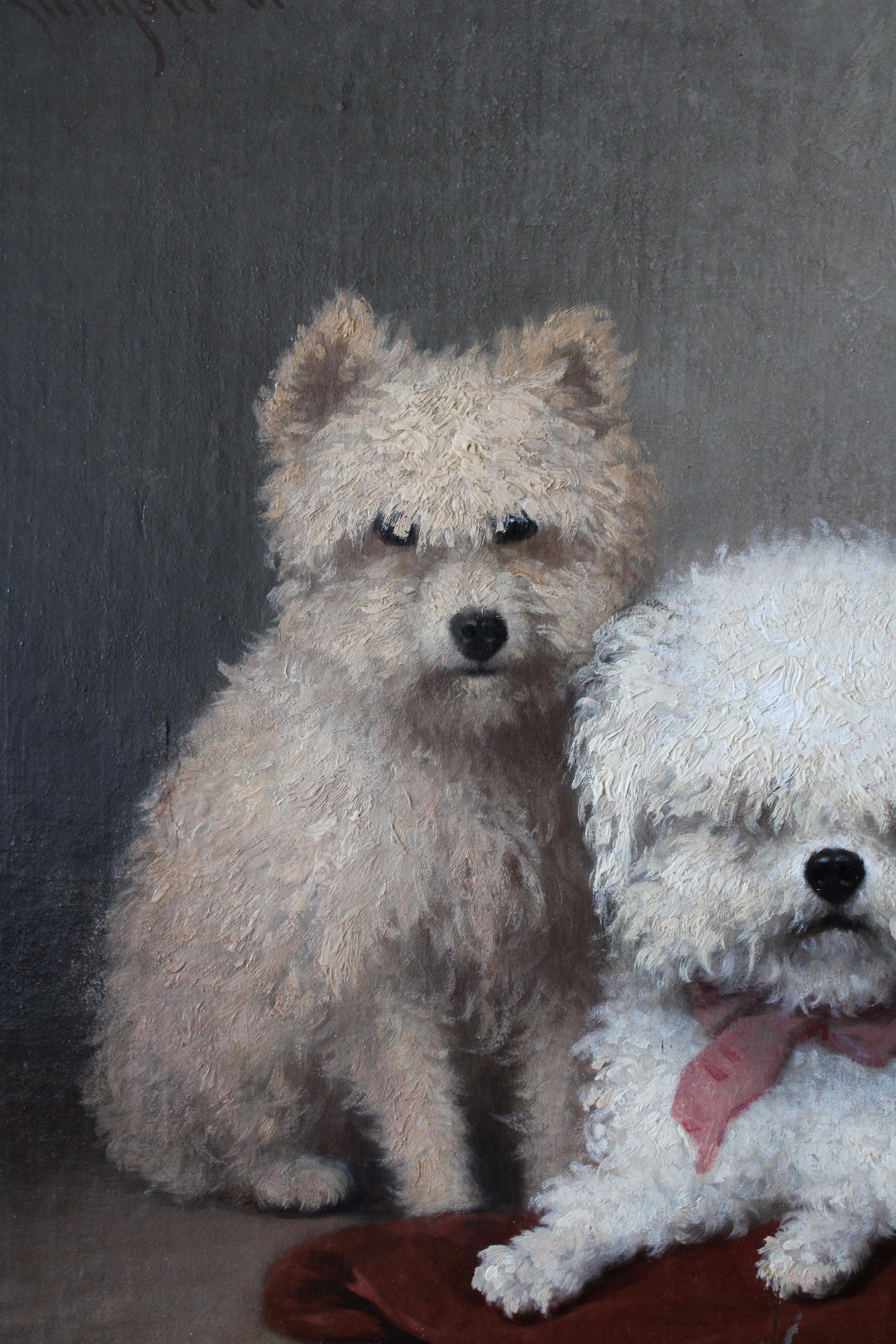 Pintura antigua de perros, pintura al óleo de dos perros, perros por Sangster 1861 2