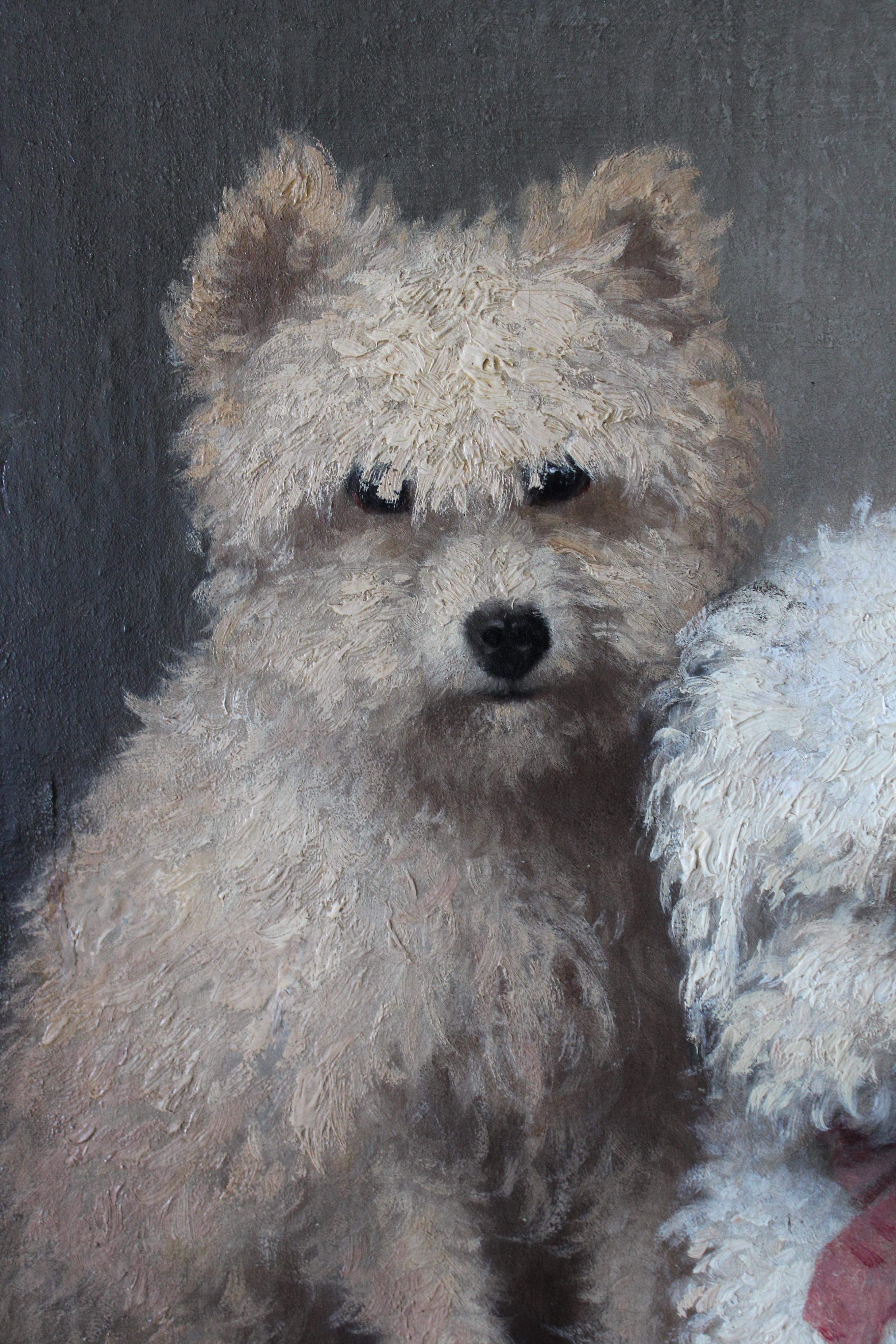 Pintura antigua de perros, pintura al óleo de dos perros, perros por Sangster 1861 3