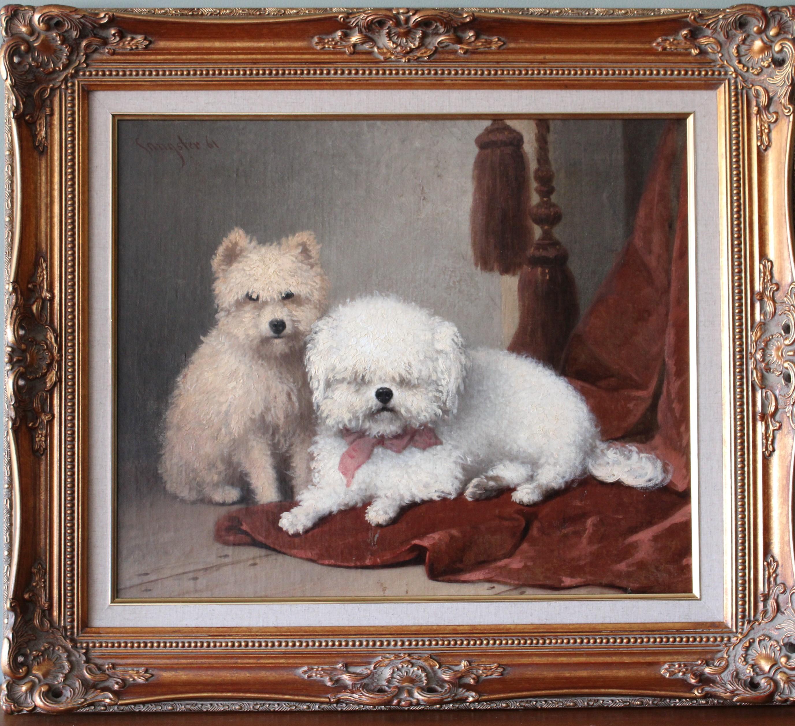 Interior Painting de Unknown - Pintura antigua de perros, pintura al óleo de dos perros, perros por Sangster 1861