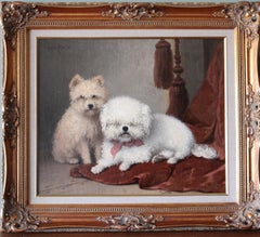 Pintura antigua de perros, pintura al óleo de dos perros, perros por Sangster 1861