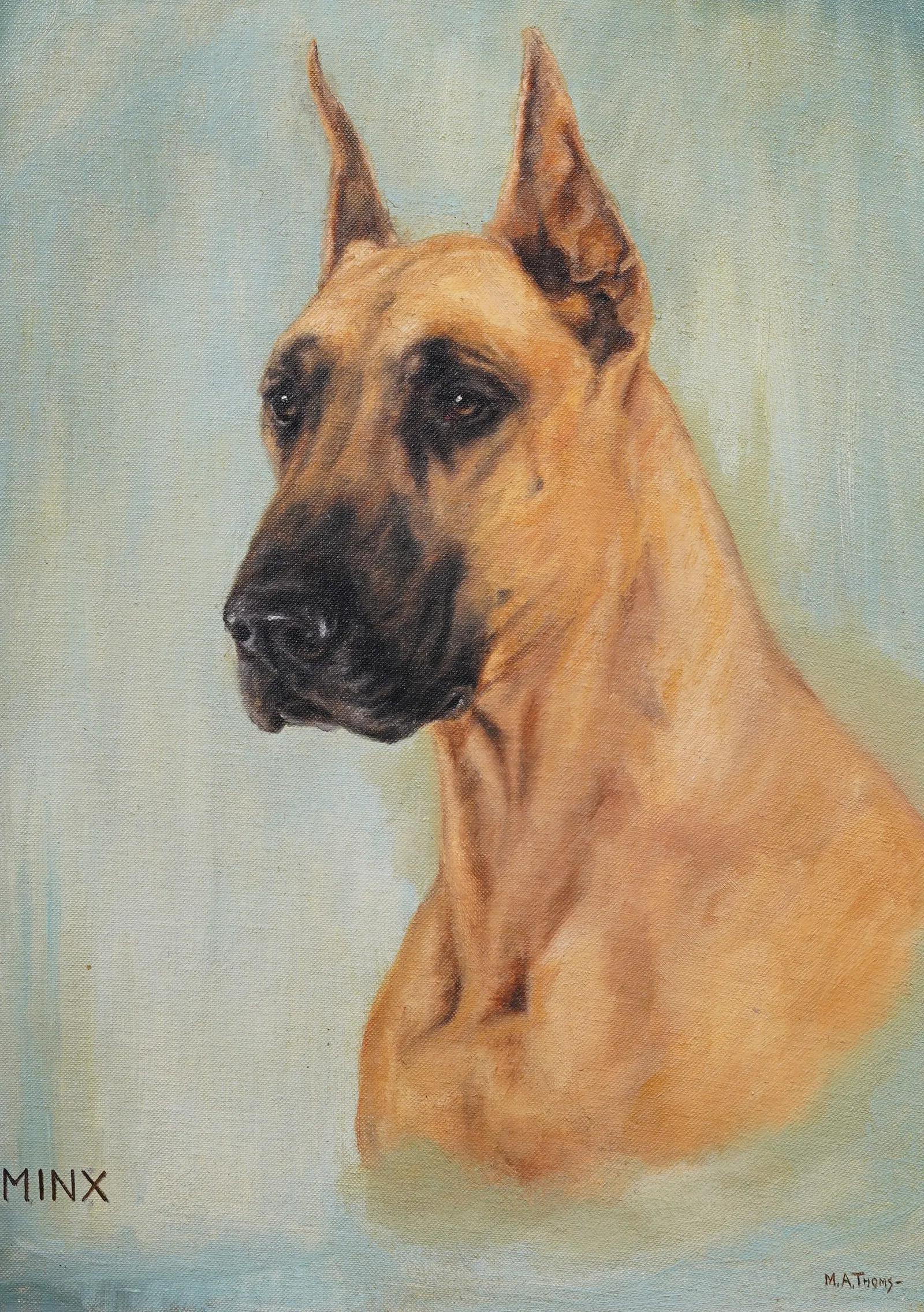 Antique Dog Portrait American School Signed Framed Original Oil Painting 1