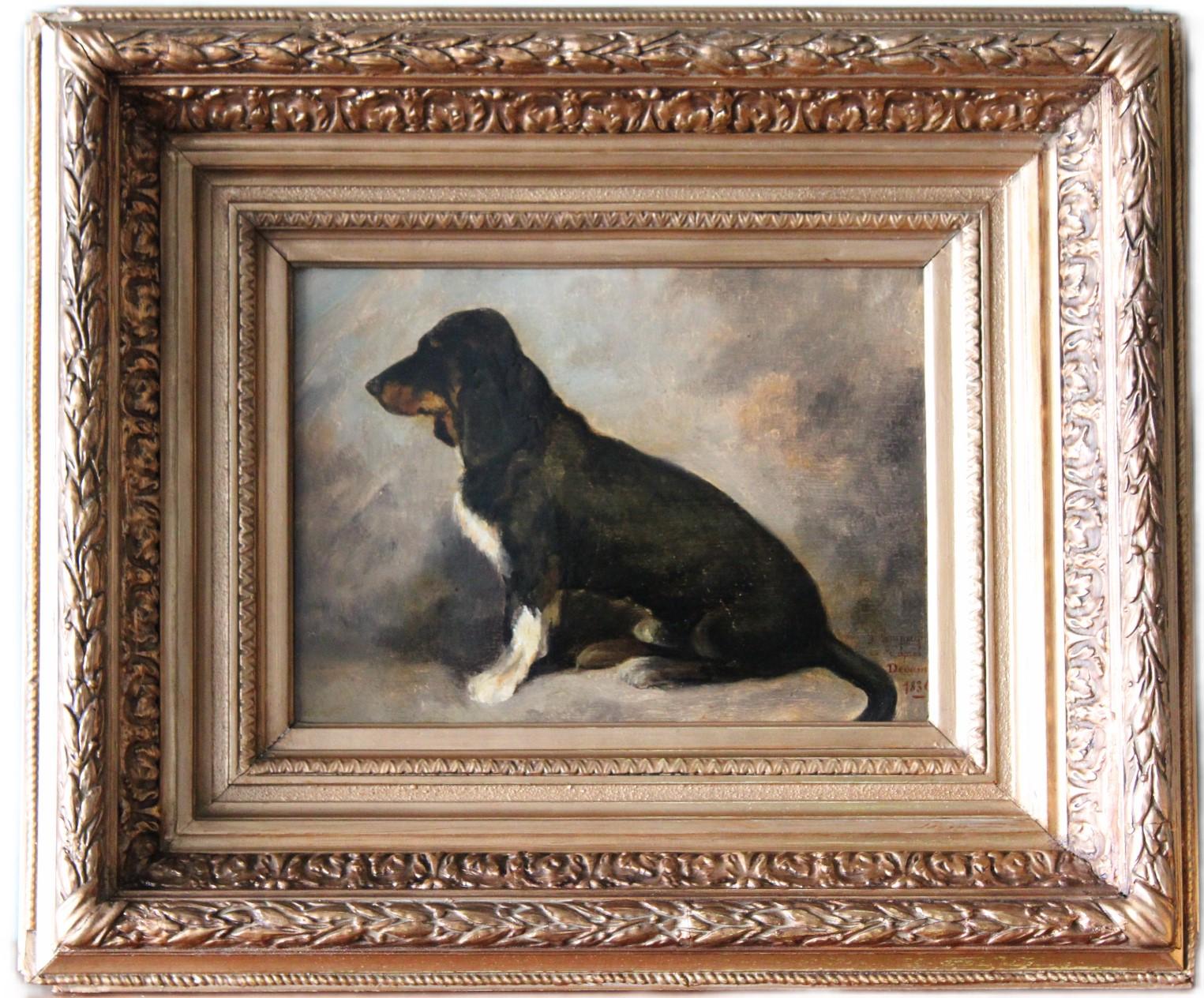 Unknown Animal Painting - Antique dog portrait, portrait of a basset hound, animal portrait