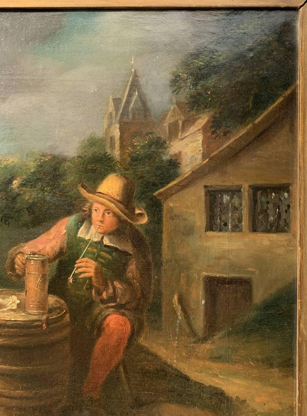 Antiker niederländischer Maler – Figurengemälde des 18. Jahrhunderts – Pfeifenraucher – Öl auf Leinwand 5