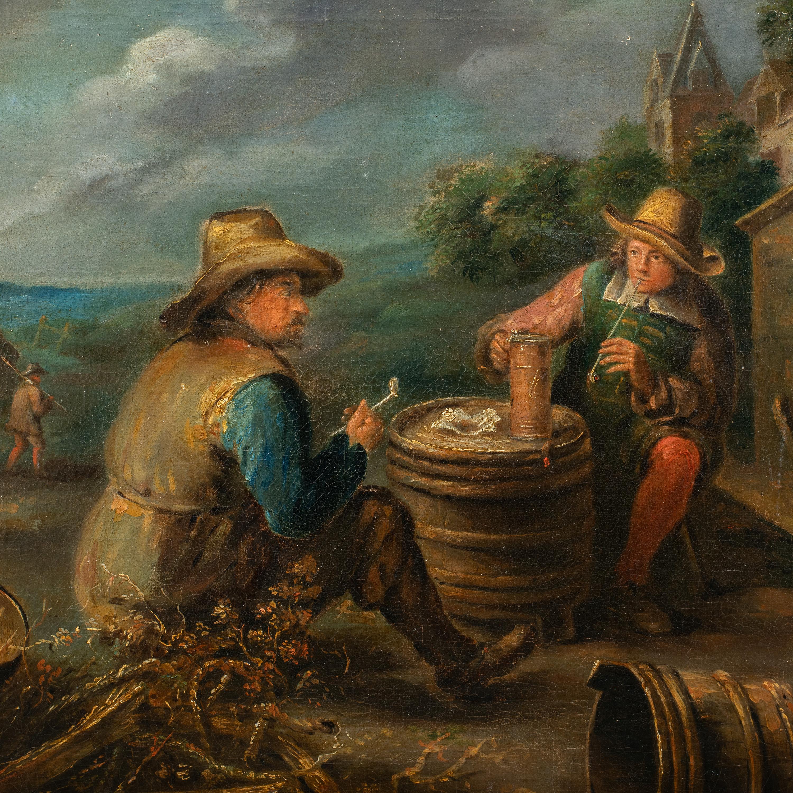 Antiker niederländischer Maler – Figurengemälde des 18. Jahrhunderts – Pfeifenraucher – Öl auf Leinwand – Painting von Unknown