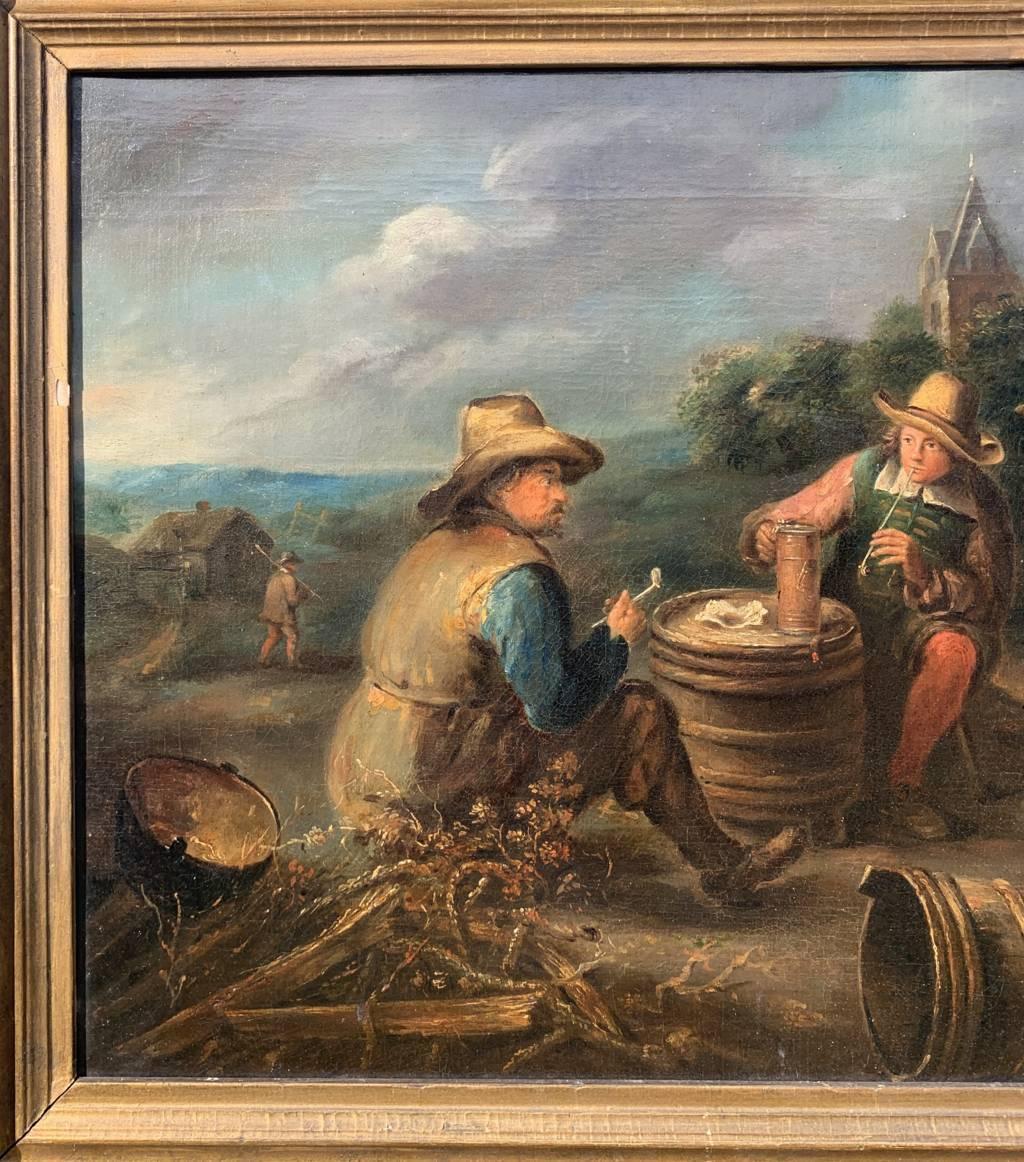 Antiker niederländischer Maler – Figurengemälde des 18. Jahrhunderts – Pfeifenraucher – Öl auf Leinwand (Braun), Figurative Painting, von Unknown