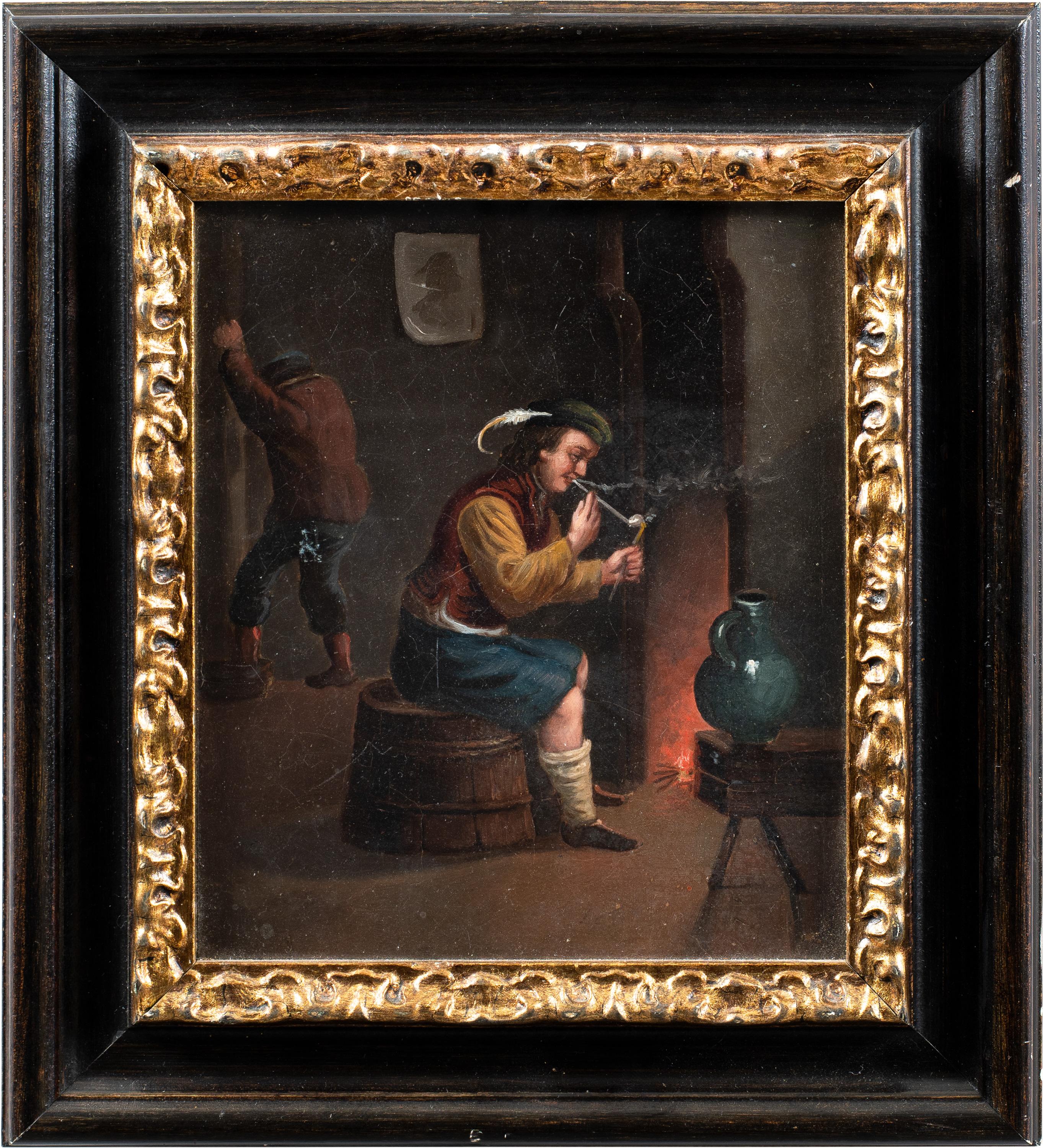 Peintre hollandais ancien - Paire de tableaux de figures du 19e siècle - Intérieur Taverne  - Painting de Unknown