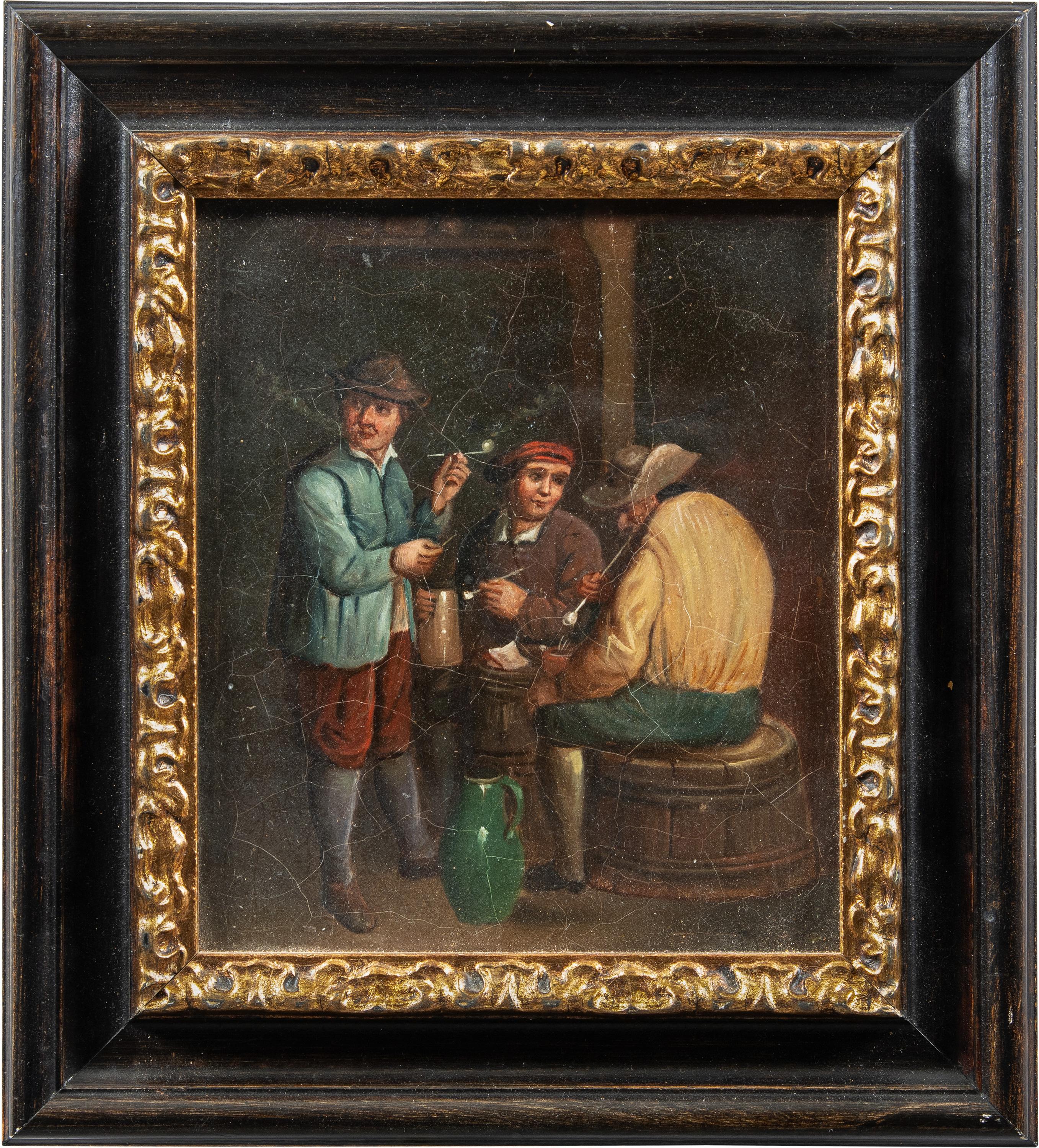 Antique Dutch painter - Pair of 19th century figure paintings - Interior Tavern  - Old Masters Painting by Unknown