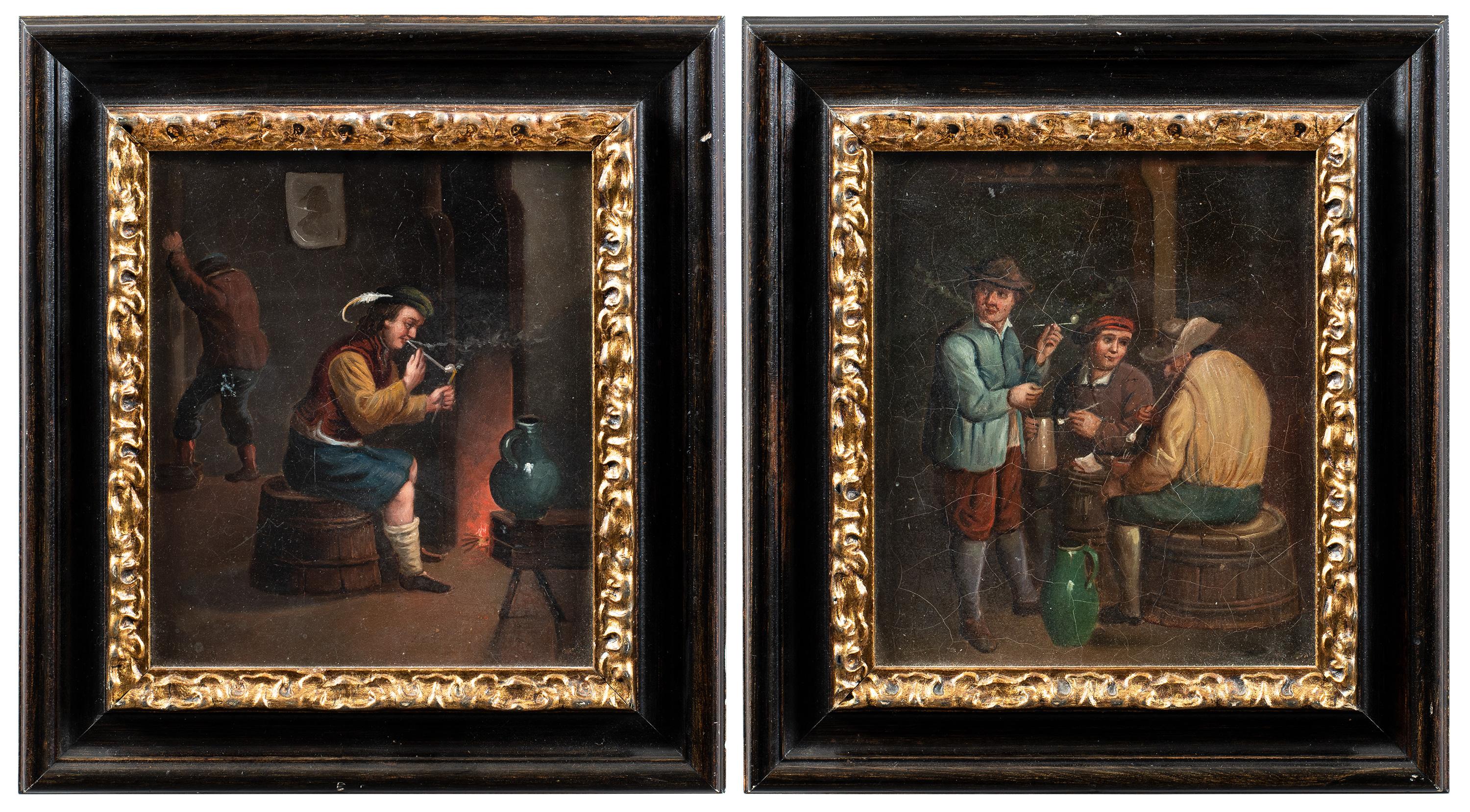 Antiker niederländischer Maler des 19. Jahrhunderts - Paar Figurengemälde - Interieur Tavern 