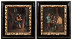 Peintre hollandais ancien - Paire de tableaux de figures du 19e siècle - Intérieur Taverne 