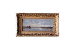 Antique Dutch Riverscape Landscape oil painting on wood and in original frame