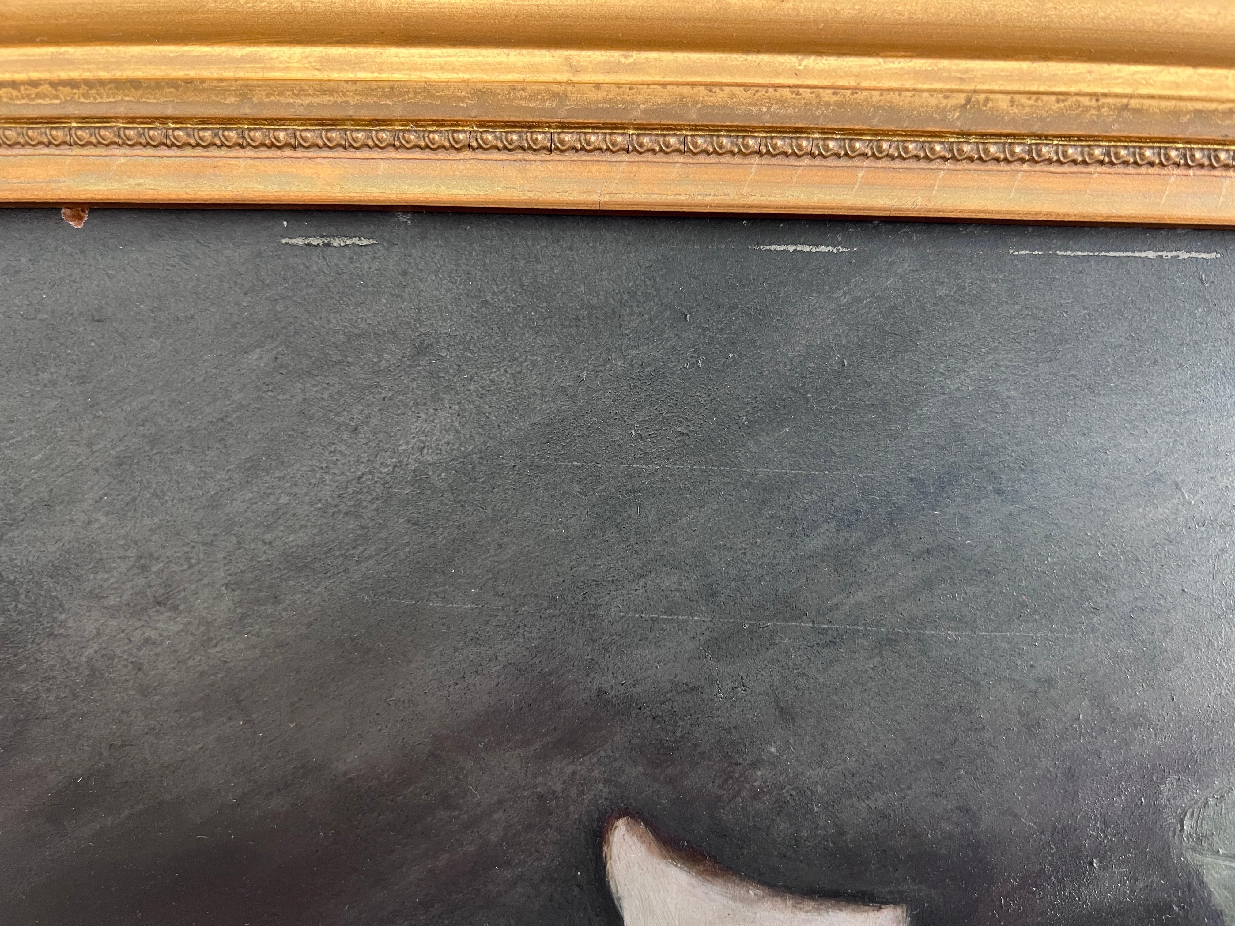 Antique Early 20th century Oil Painting Roses Still Life on Board Unsigned Frame For Sale 7