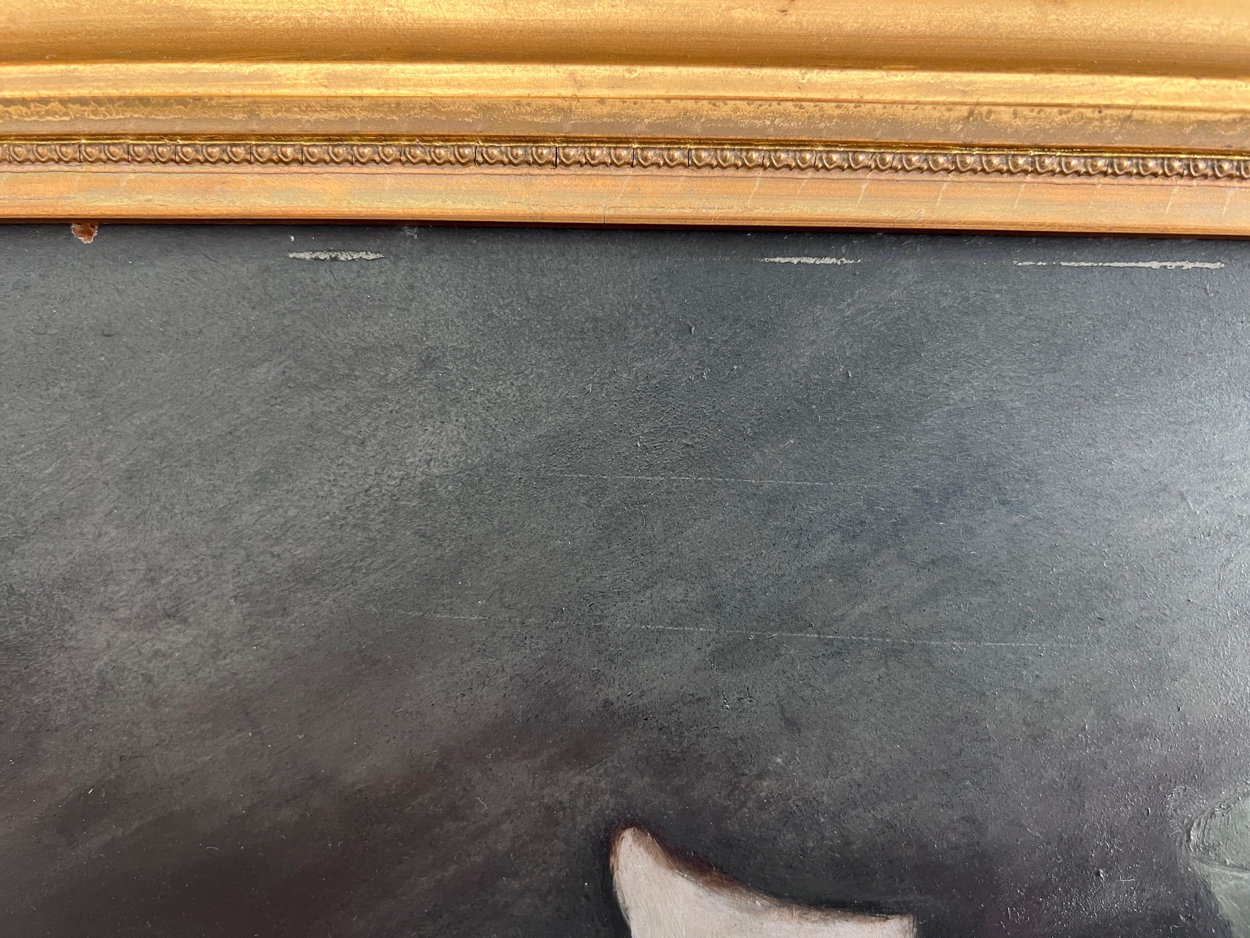 Antique Early 20th century Oil Painting Roses Still Life on Board Unsigned Frame For Sale 8