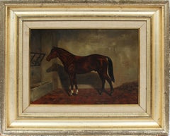 Antique Early American 19th Century Horse Portrait Barn Signed Oil Painting