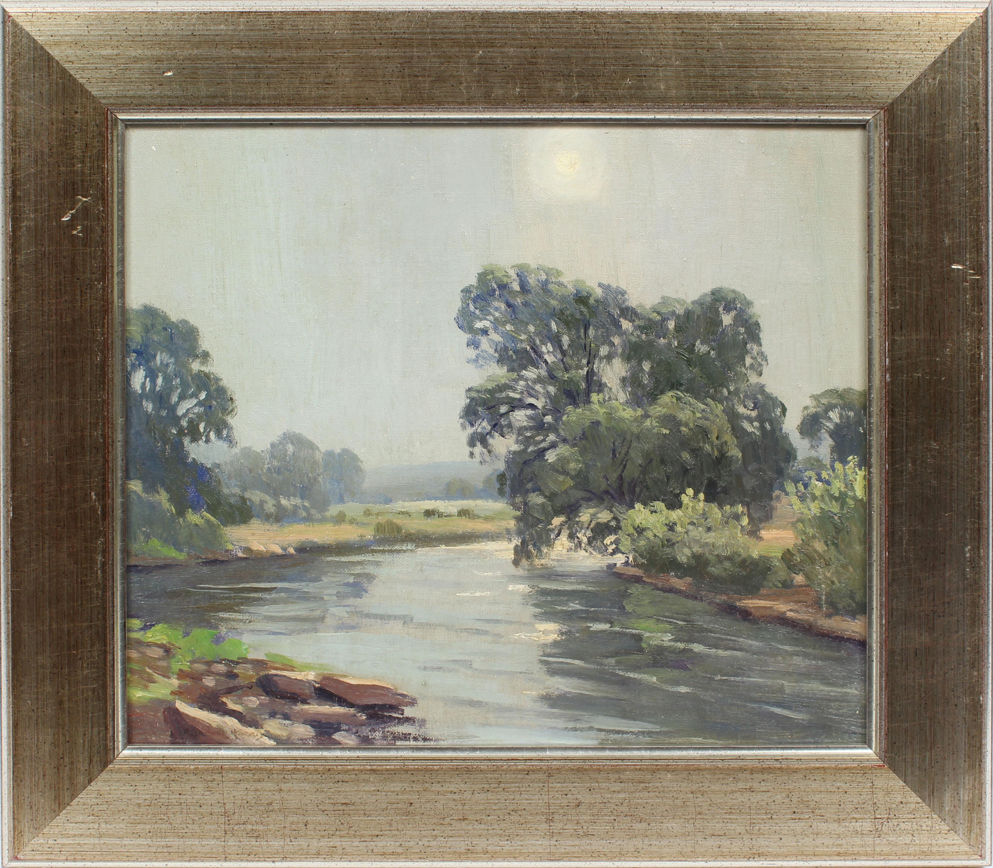 Unknown Landscape Painting - Antique Early American Luminous Connecticut River Summer Original Oil Painting