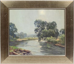 Antique Early American Luminous Connecticut River Summer Original Oil Painting