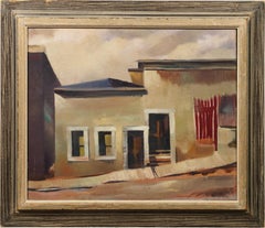 Antique Early American School Modernist Framed Original Street Scene Painting