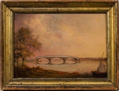 Antique Early American Southern Hudson River School Boys Swimming Oil Painting
