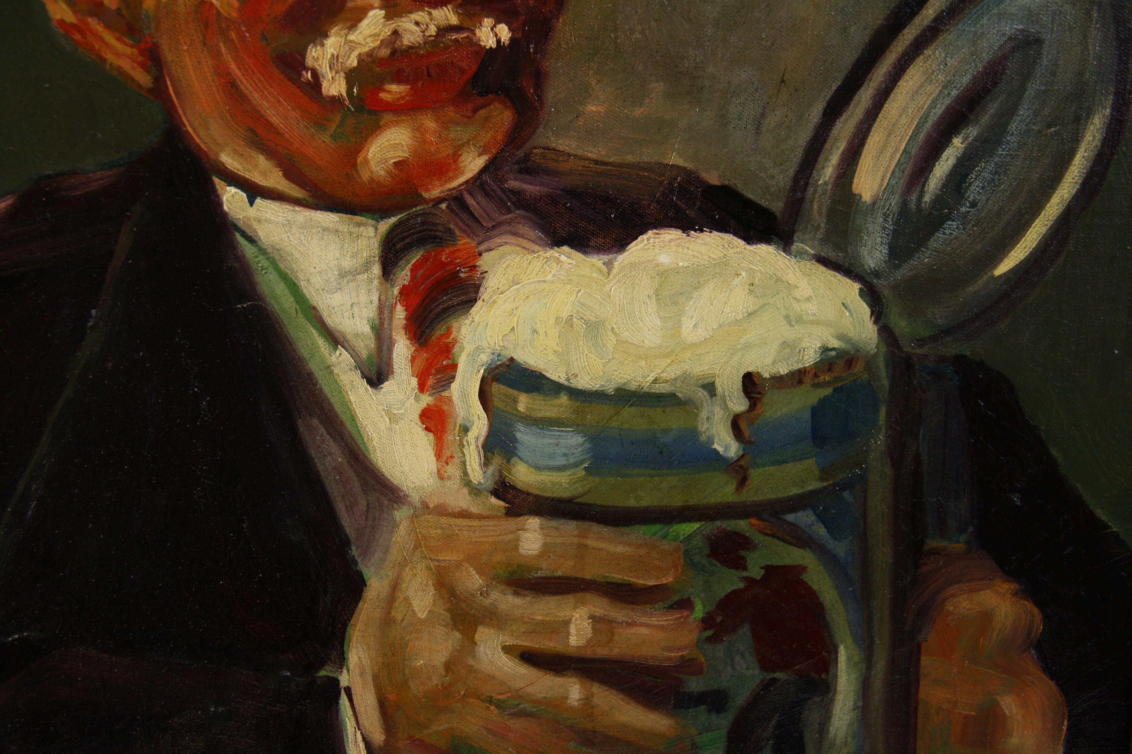 Inglese antico  Bevitori di birra  Scena d'interno di un pub figurativo Olio  Pittura 1940 in vendita 1