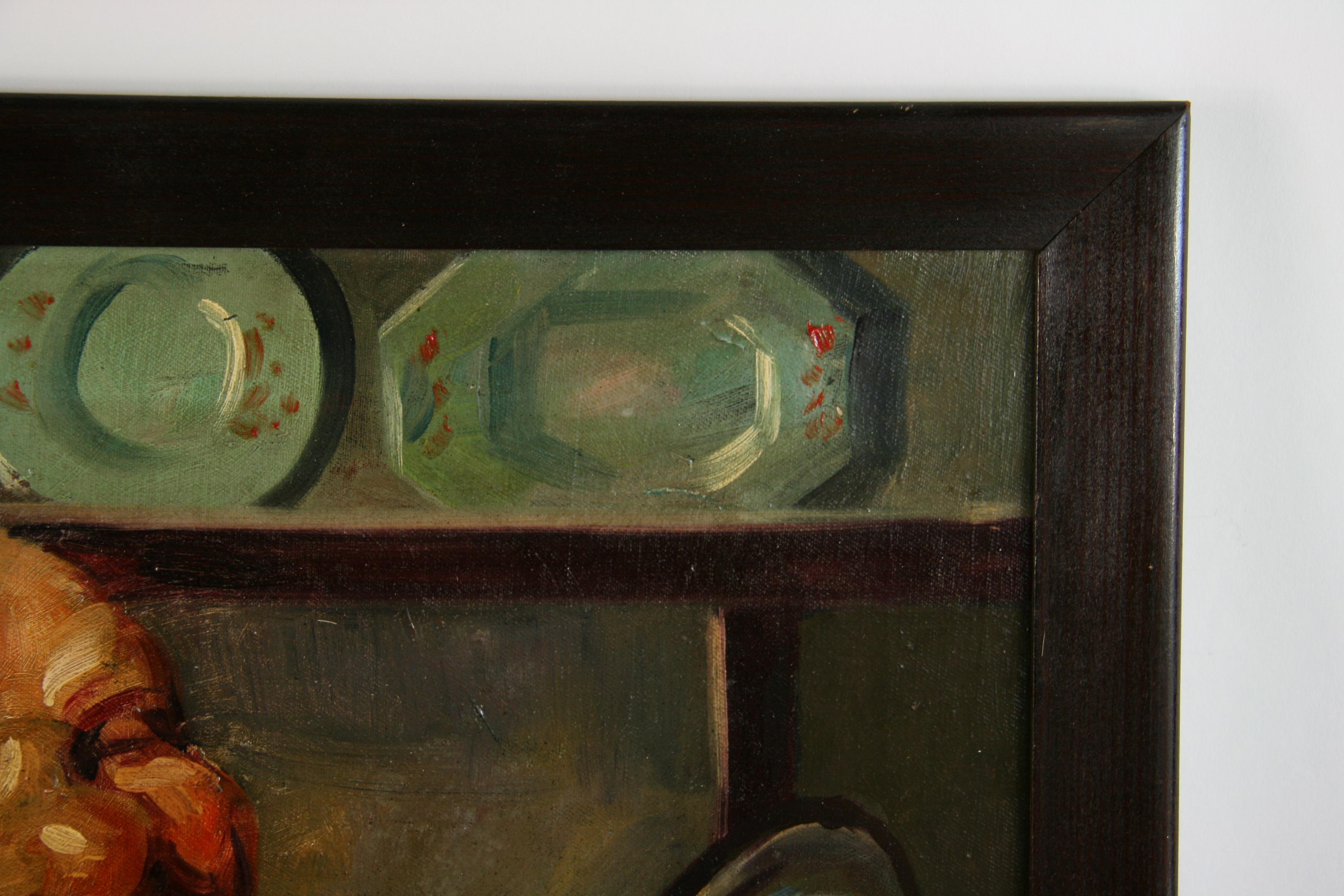 Inglese antico  Bevitori di birra  Scena d'interno di un pub figurativo Olio  Pittura 1940 in vendita 3