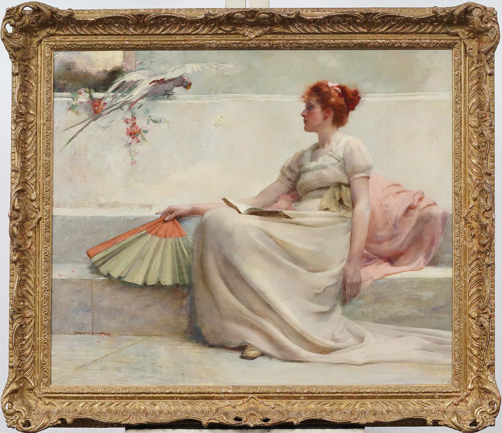 Antiguo Retrato Clásico Inglés con Loro Enmarcado Pintura al Óleo Original - Painting de Unknown