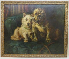 ANTIQUE ENGLISH EARLY 20th Century DOG PORTRAIT original LARGE oil painting