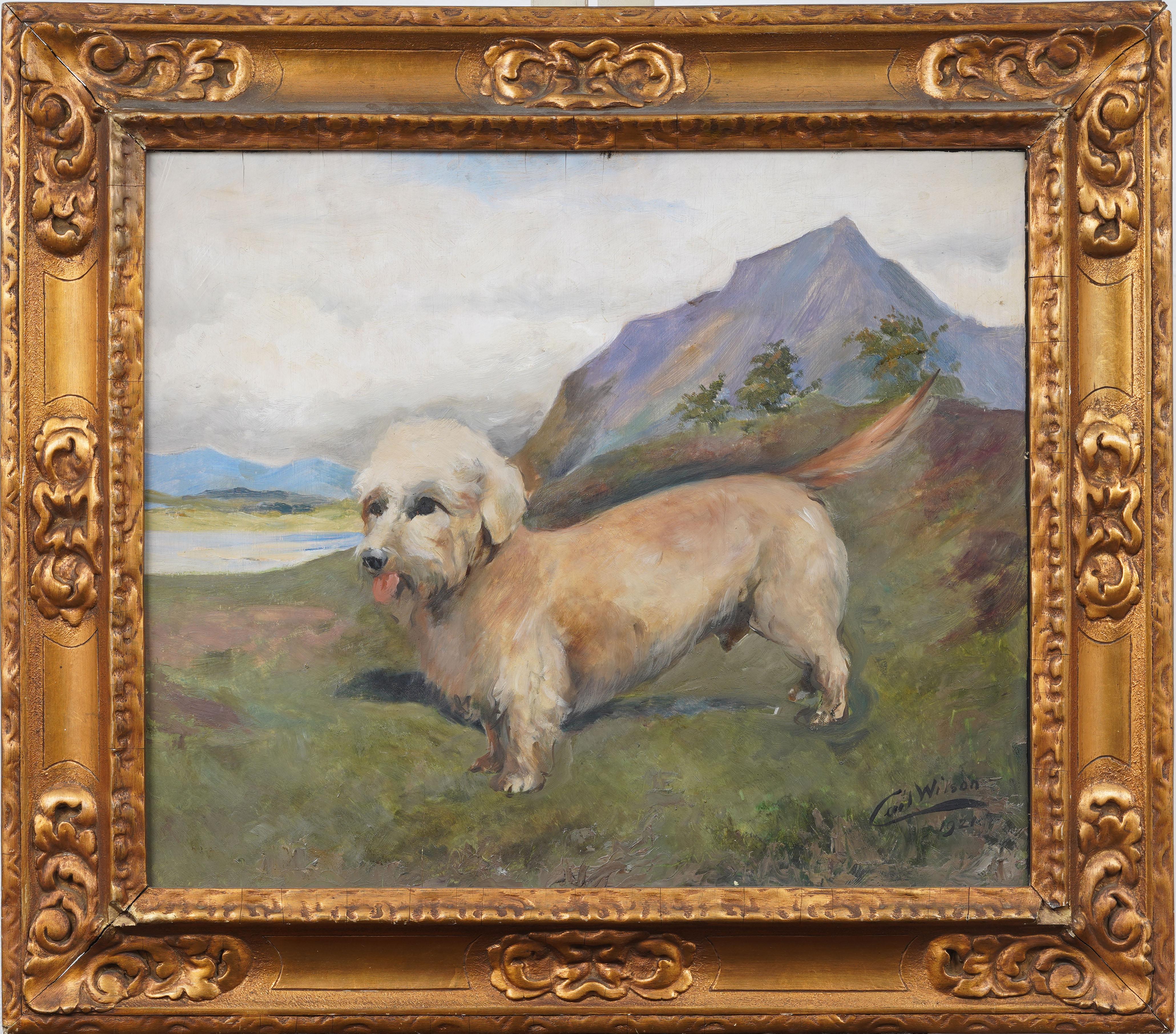 Antico English Impressionist firmato Ritratto di cane paesaggio Terrier Pittura ad olio - Painting di Unknown