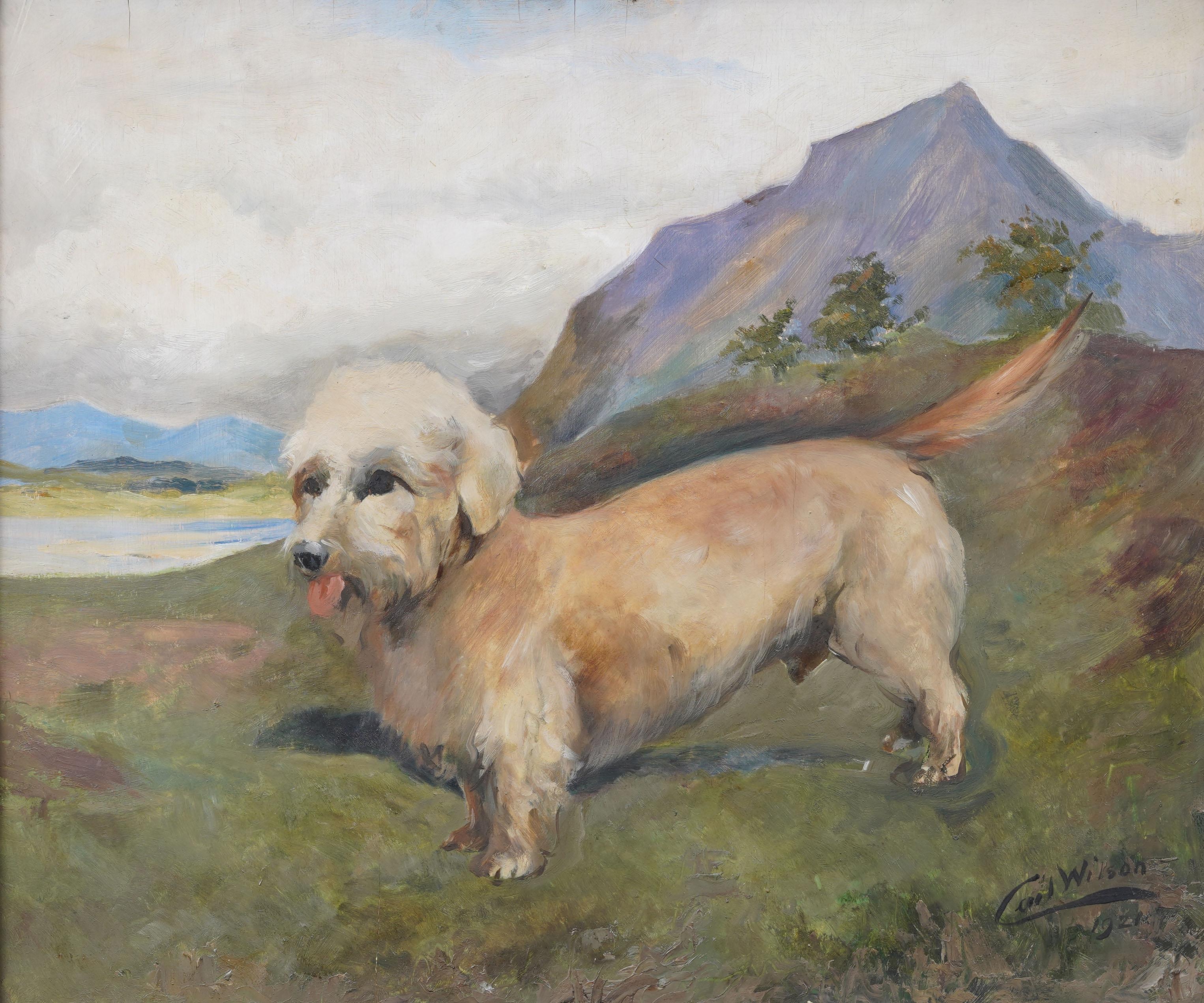 Antico English Impressionist firmato Ritratto di cane paesaggio Terrier Pittura ad olio - Painting Impressionismo di Unknown