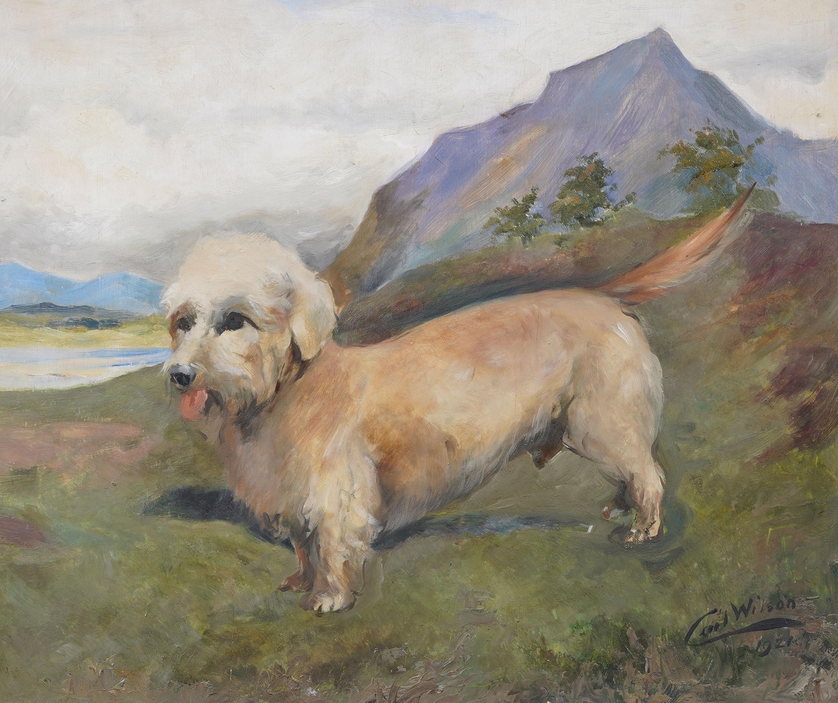 Antico English Impressionist firmato Ritratto di cane paesaggio Terrier Pittura ad olio - Landscape Painting Marrone di Unknown