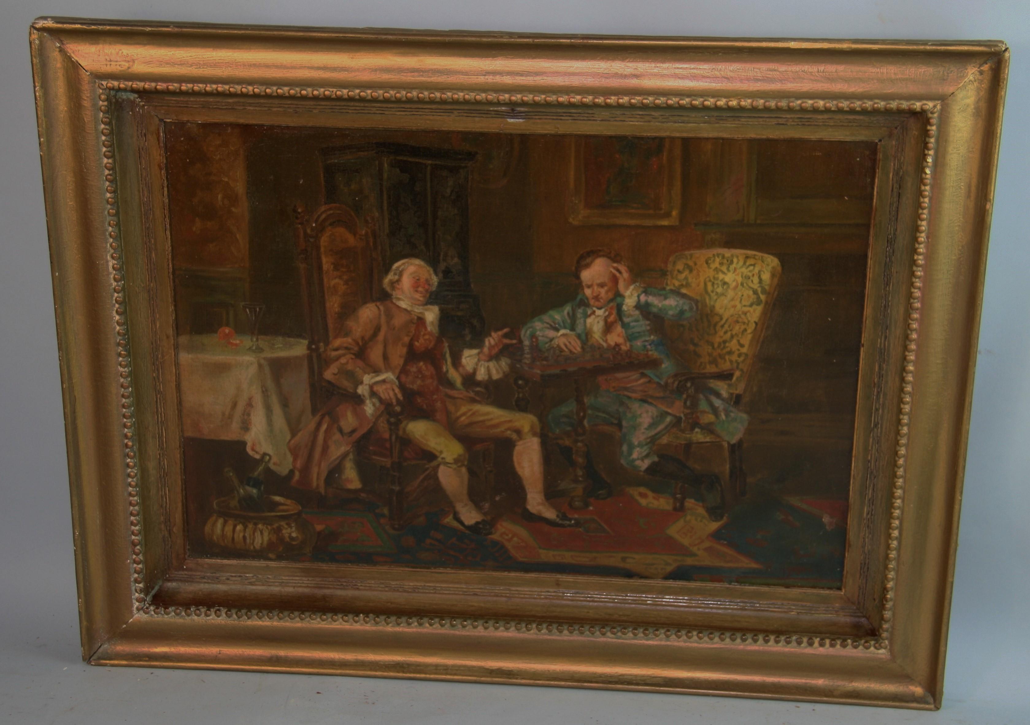Antique English Oil Painting Interior Scene 