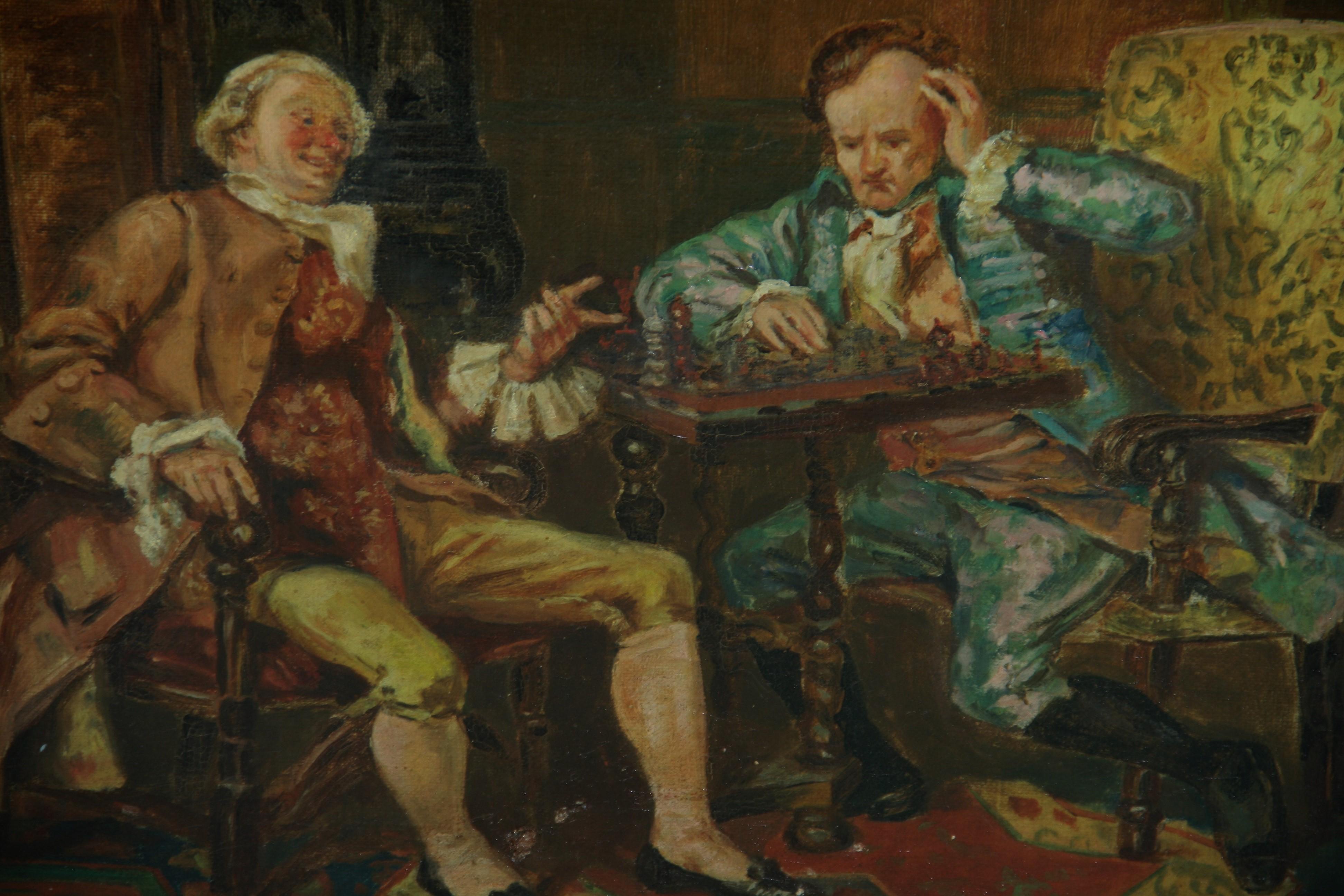 Antique English Oil Painting Interior Scene 
