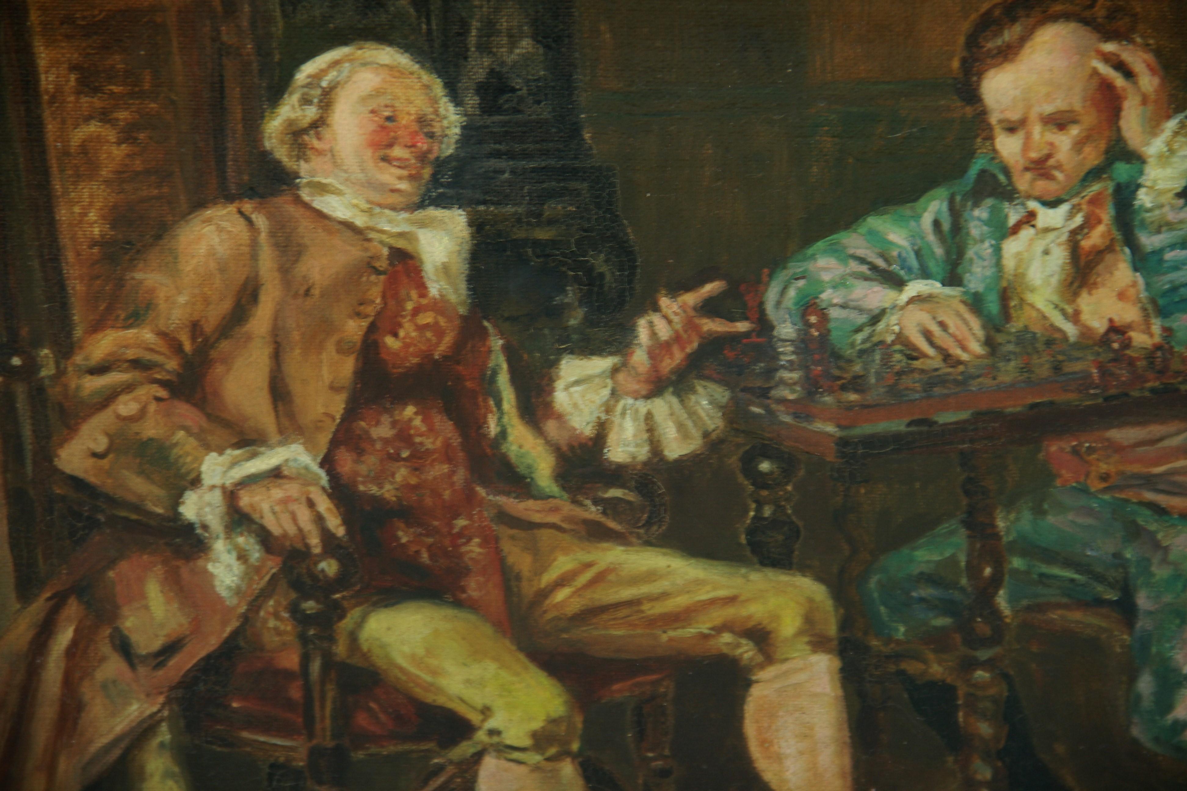 Antique English Oil Painting Interior Scene 