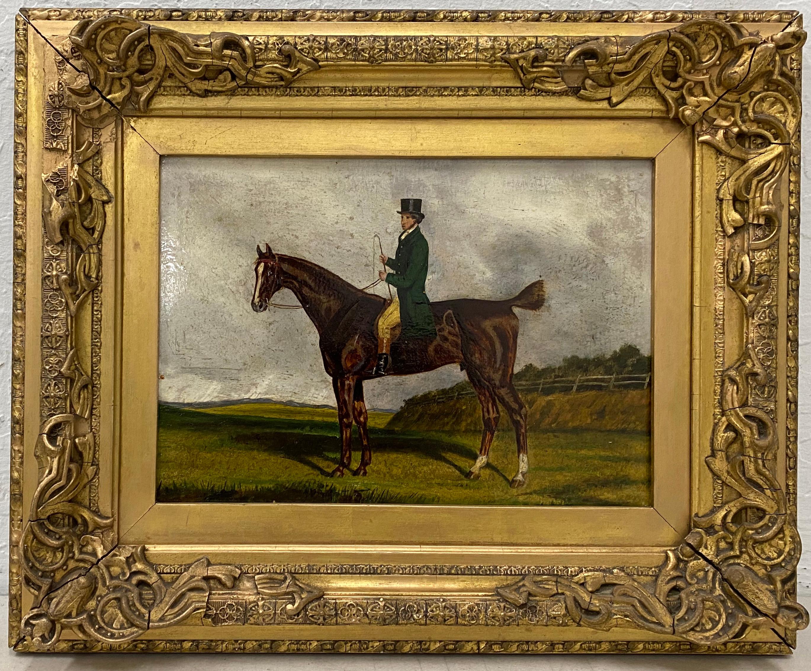 Unknown Antique Equestrian Rider Oil Painting c.1900 at 1stDibs