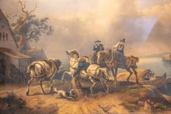 Antique Etching Depicting Horsemen in the Scottish Countryside.