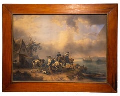 Acquaforte antica raffigurante cavalieri nella campagna scozzese.