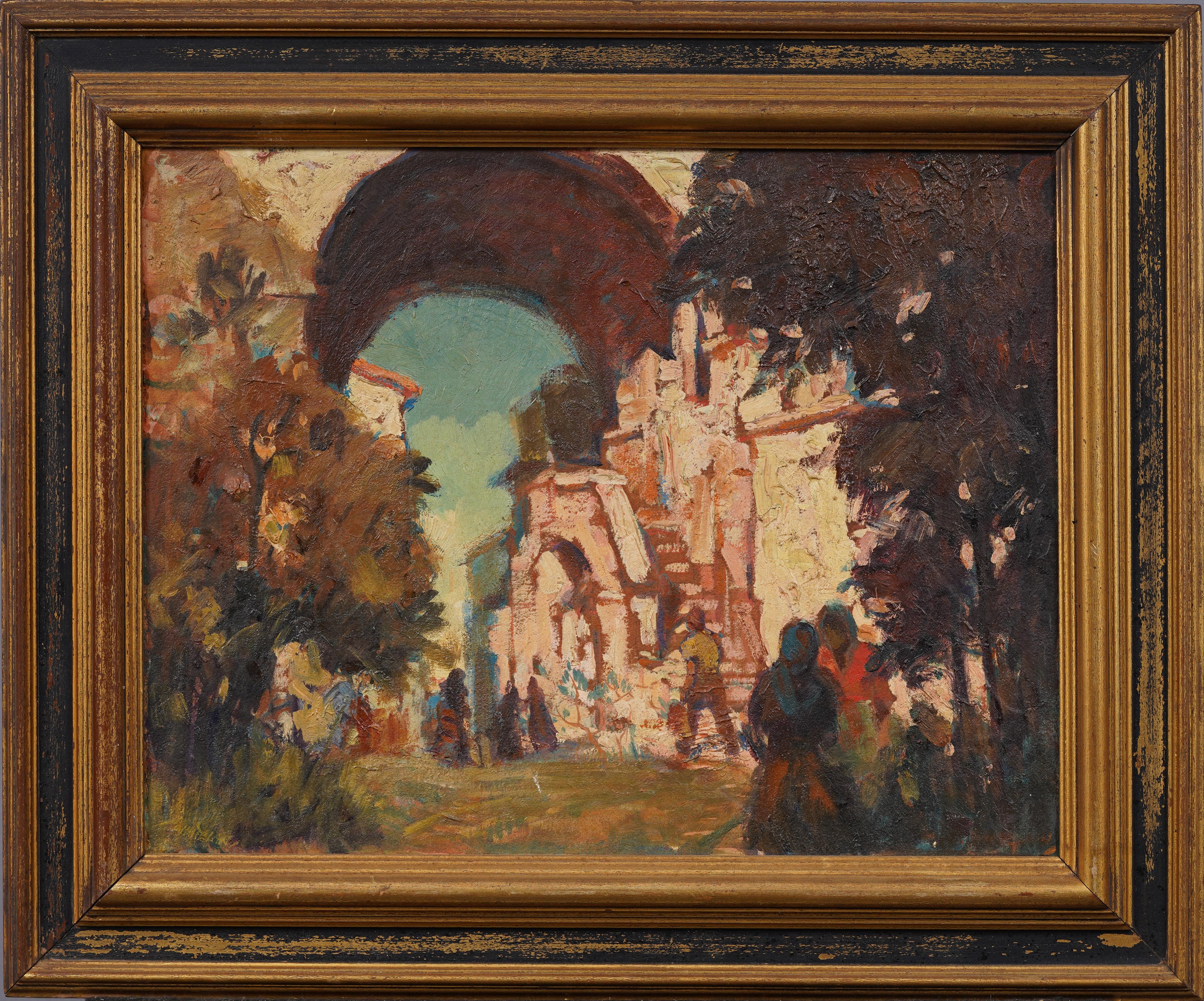 Antikes gerahmtes, europäisches impressionistisches Ölgemälde, antike Dorflandschaft, Ölgemälde 1