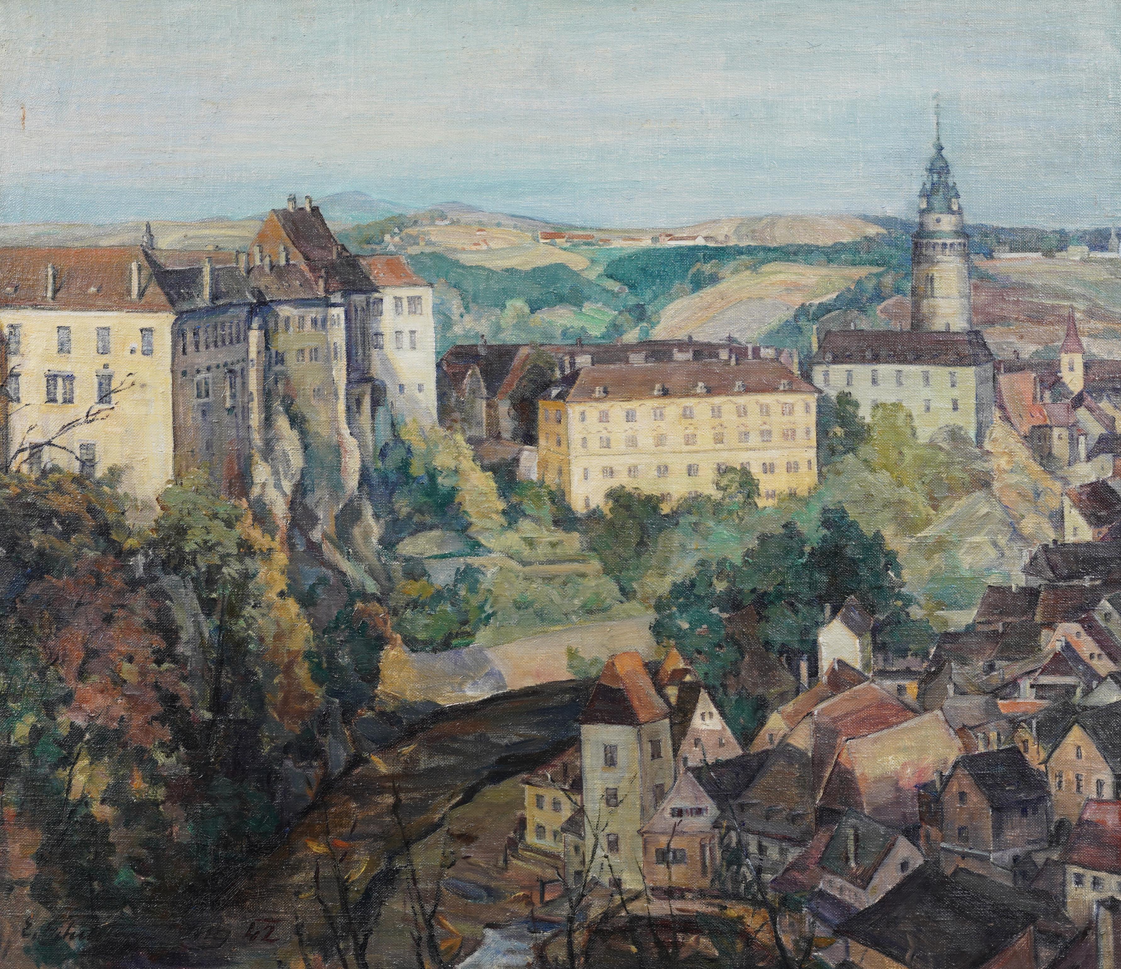 Nicely painted European impressionist cityscape oil painting.  Framed.  Oil on canvas.  Signed. 
