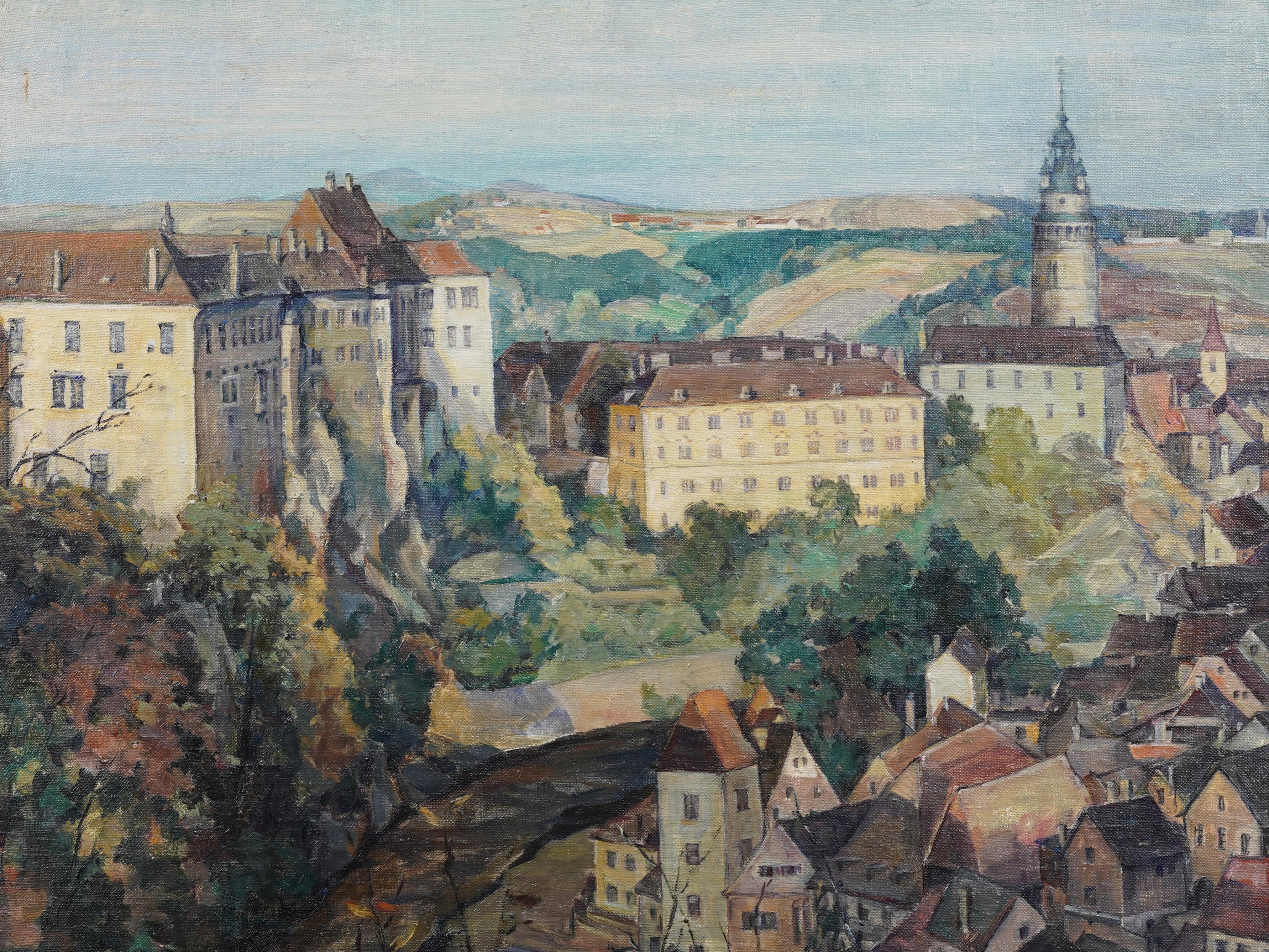 Antique European Impressionist Framed Cityscape Signed Panoramic Oil Painting For Sale 1