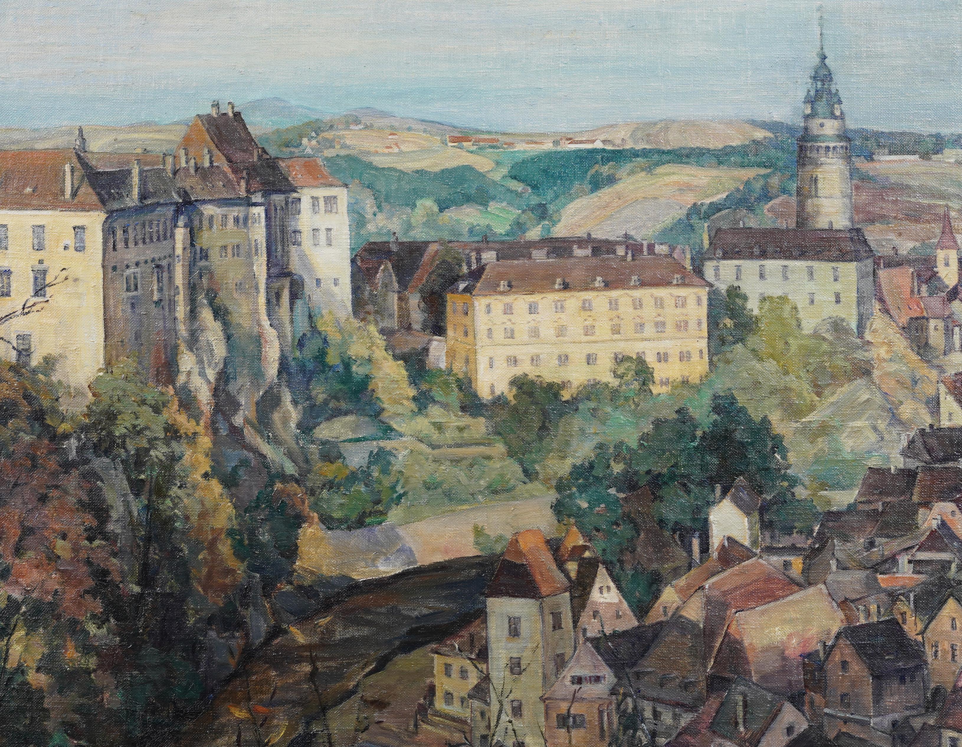 Antique European Impressionist Framed Cityscape Signed Panoramic Oil Painting For Sale 2