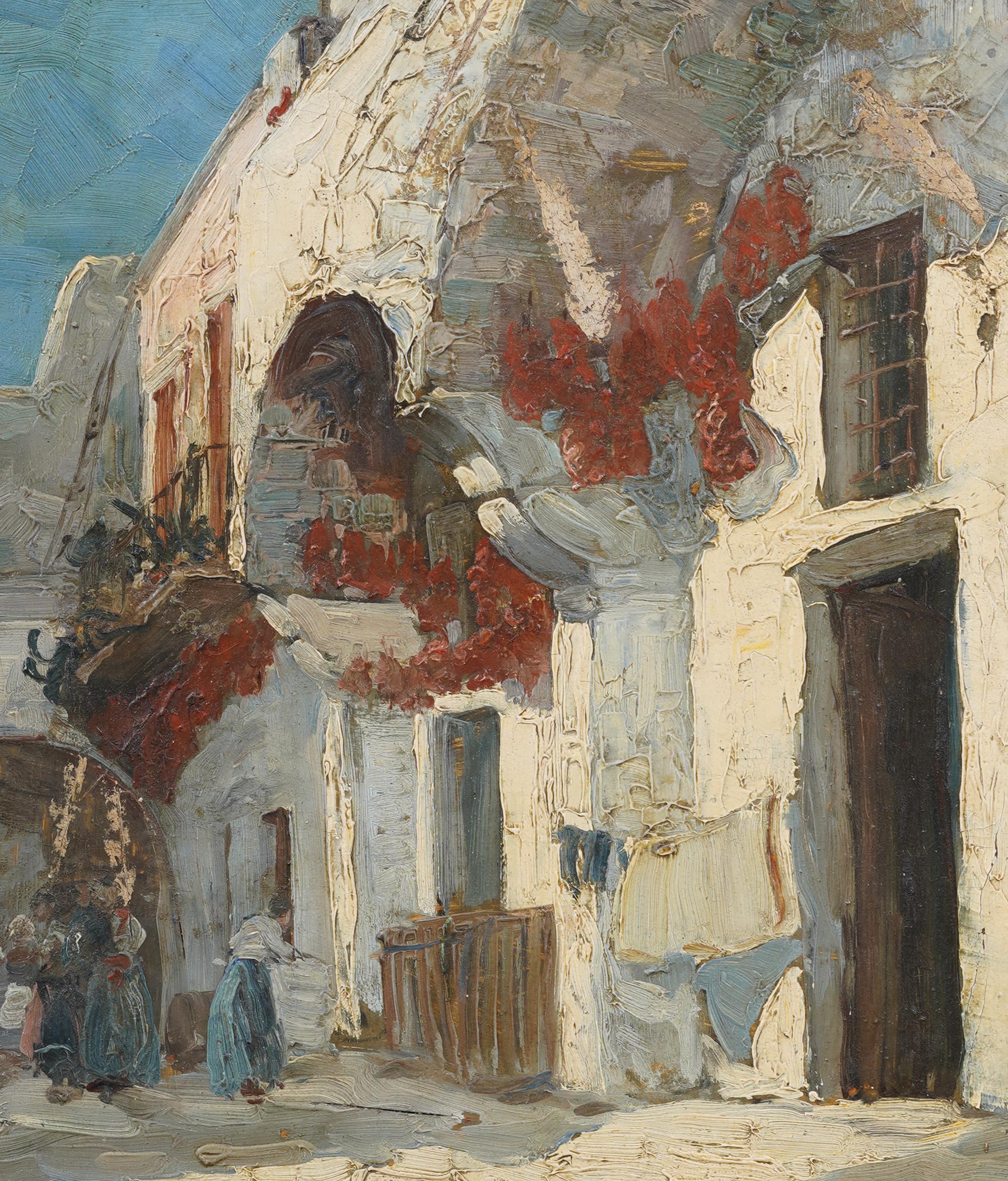Antique European Impressionist Mediterranean Street Scene Framed Oil Painting 2