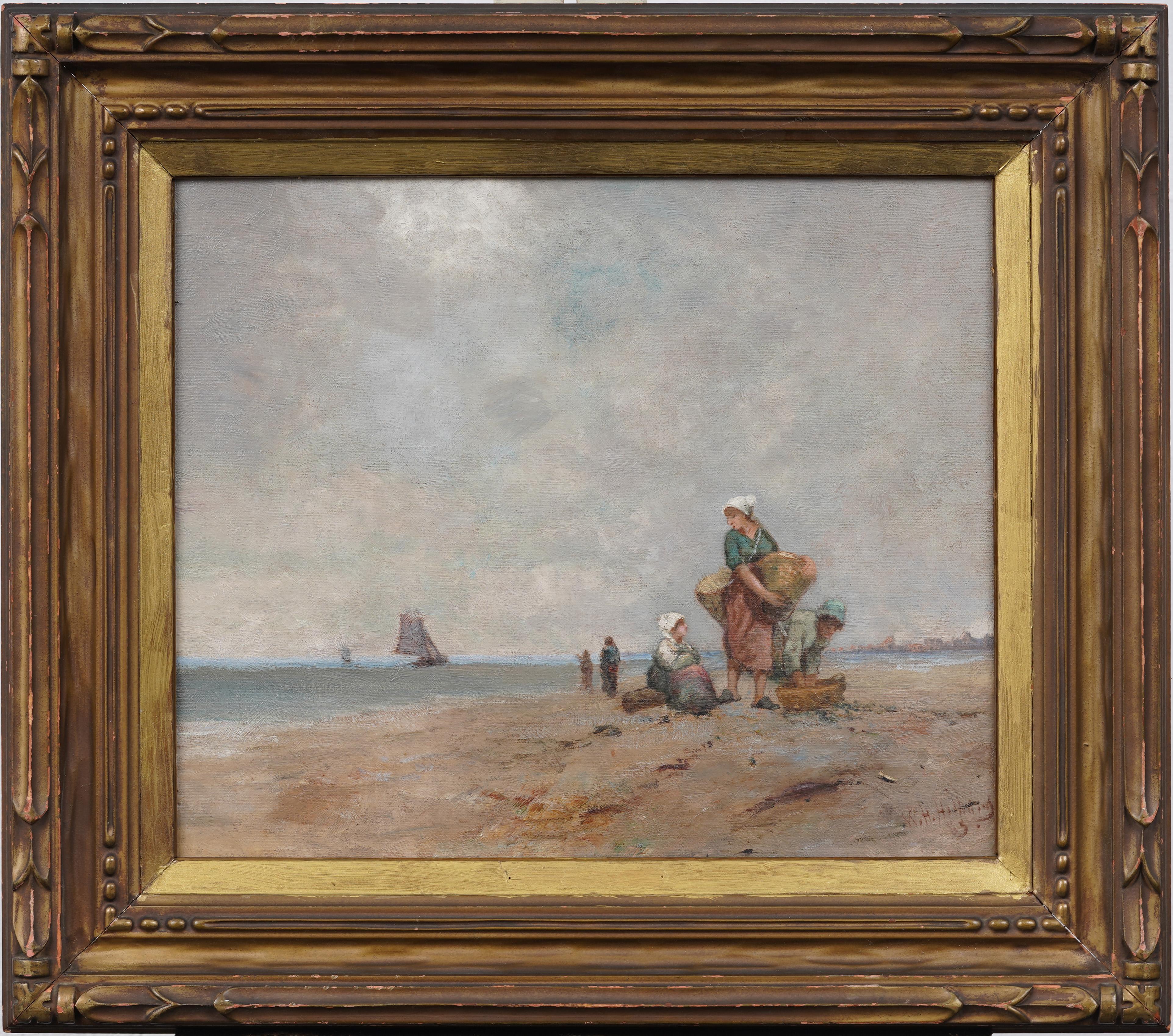 Antico dipinto a olio su spiaggia firmato dall'impressionista europeo e ben incorniciato - Painting Impressionismo di Unknown