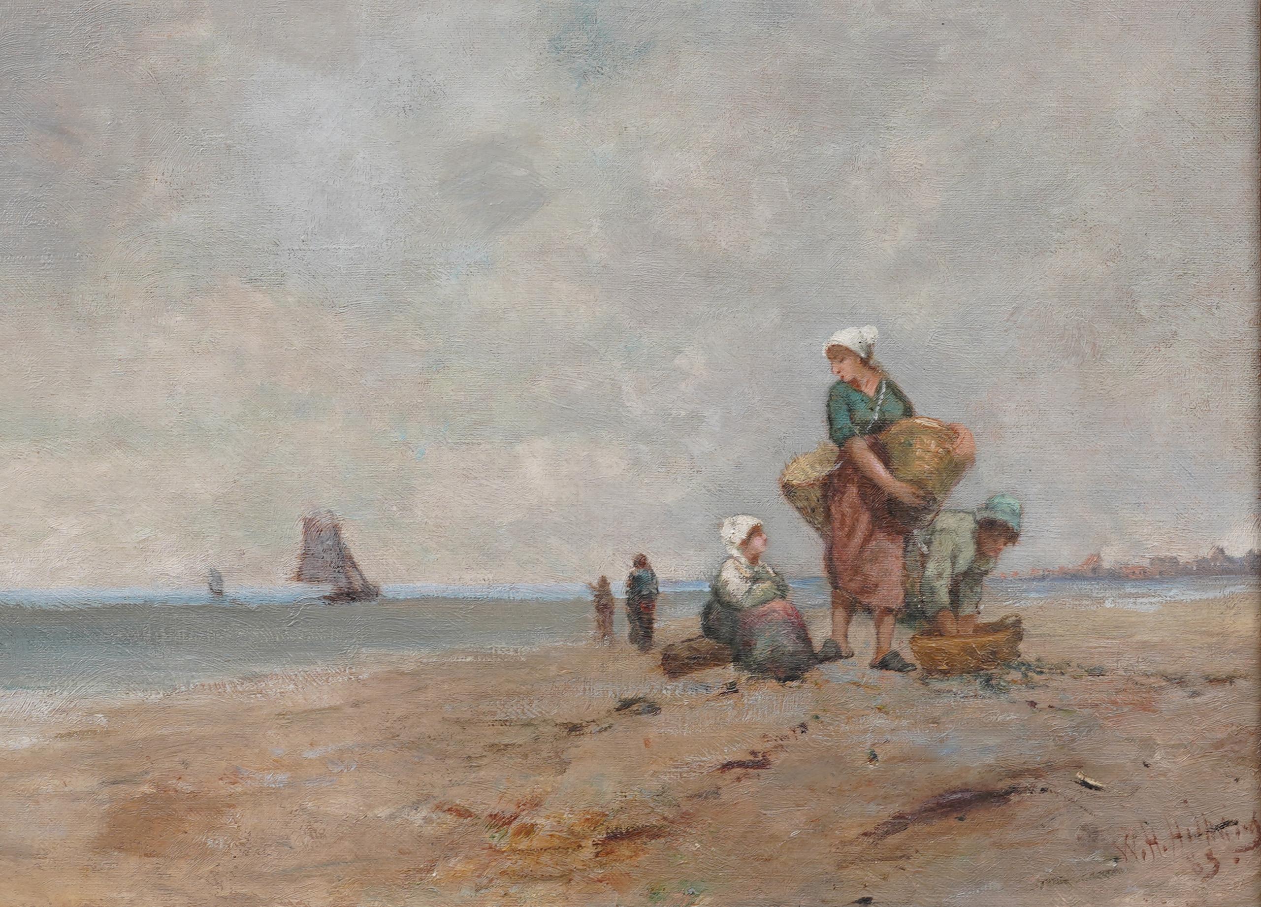Quadro a olio su spiaggia impressionista europeo del 1880, ben dipinto.  Olio su tela.  Incorniciato.  Firmato.  Molto finemente dipinto e impressionante dal vivo.  Ottime condizioni, pronto per essere appeso.  